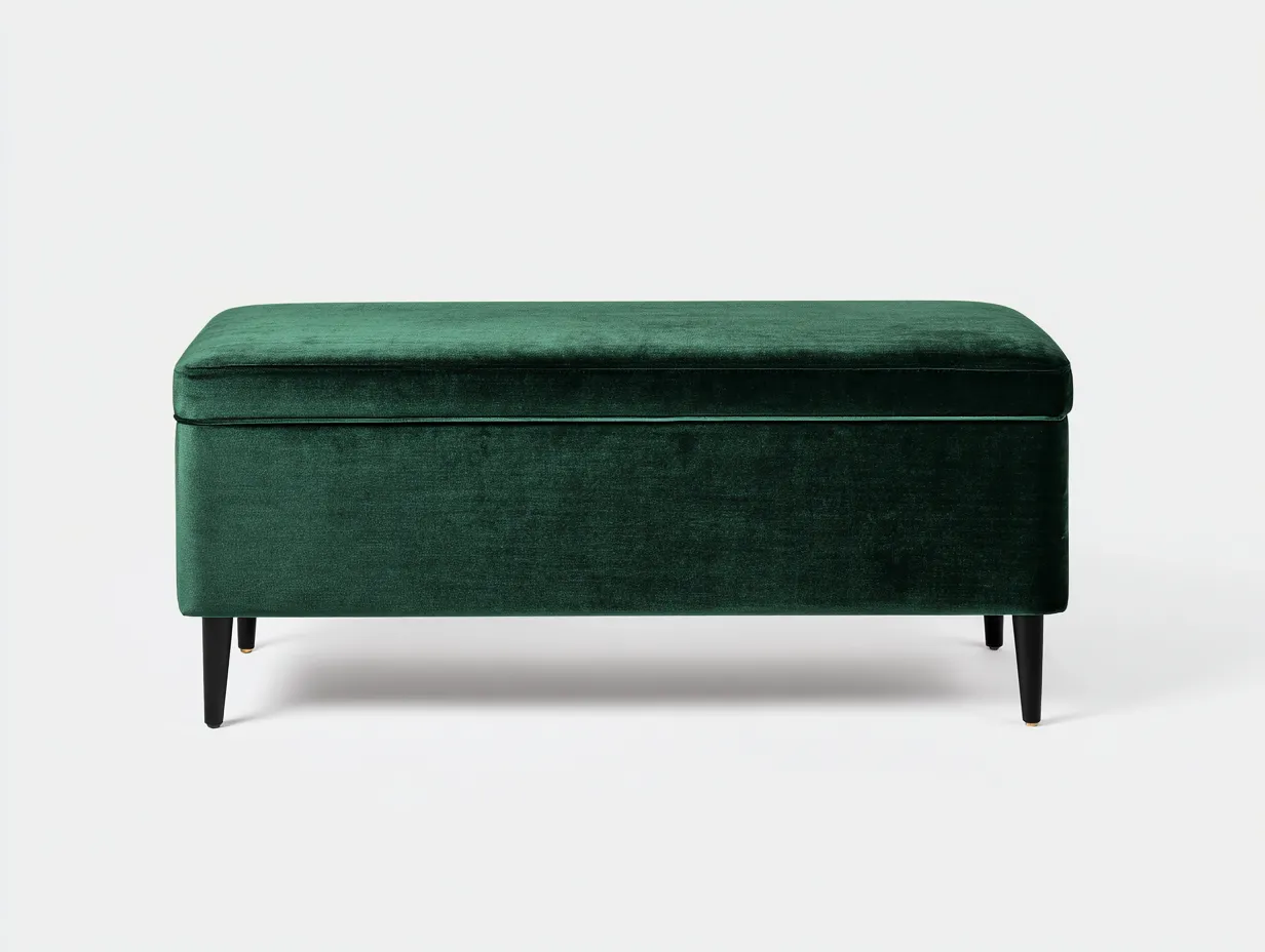 Bank 150x45x47 cm - dunkelgrüner Samt mit Stauraum und schwarzen Beinen - Schlafzimmerbank-Rirayliving