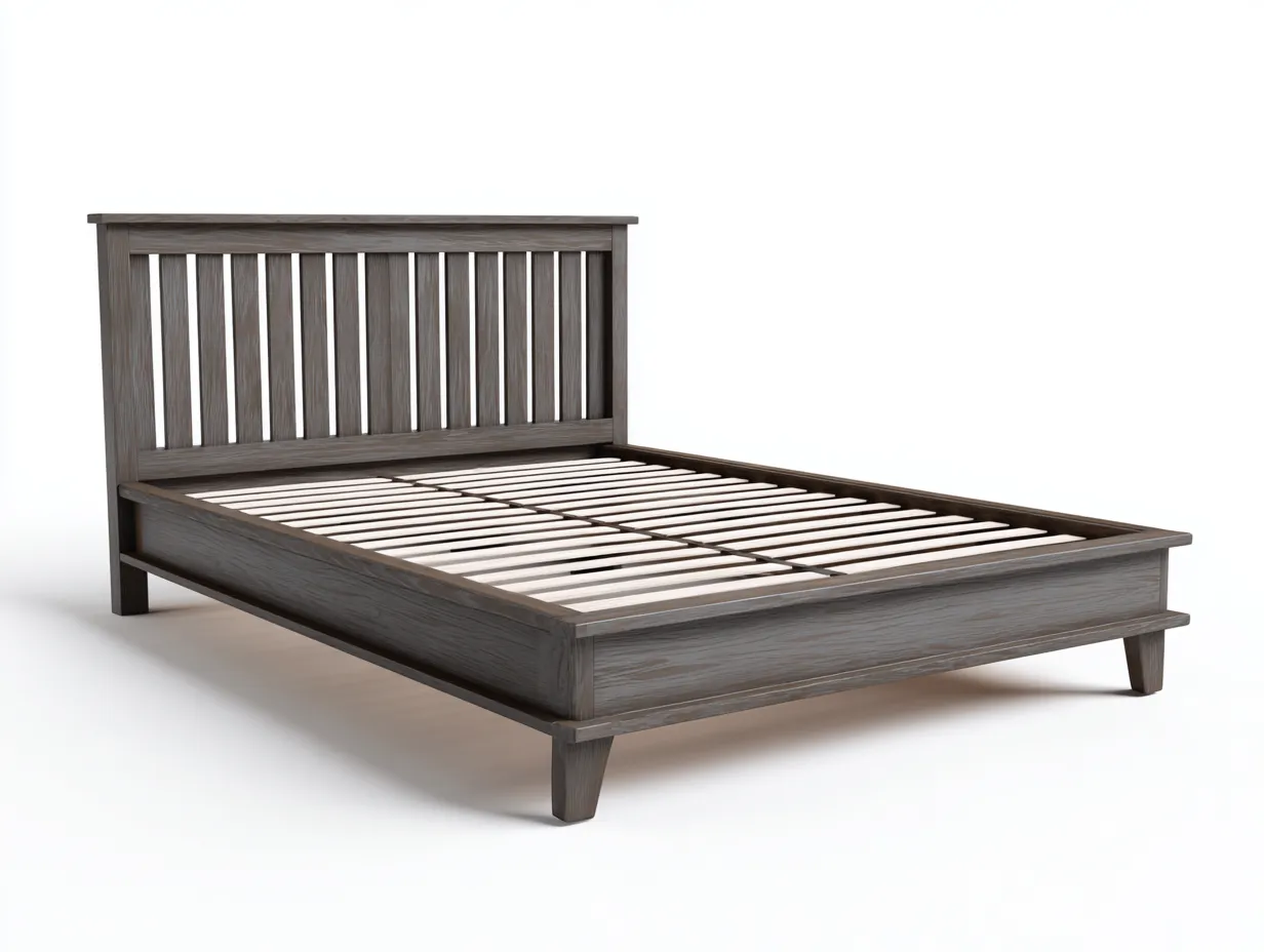 Doppelbett Holz 215x184x106 cm - grau - Lattenkopfteil für Schlafzimmer-Tazospace