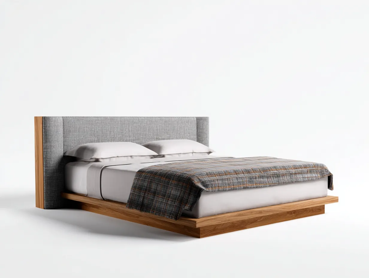 Doppelbett Holz Stoff 220x188x110 cm - grau und naturholz - gepolstertes Kopfteil für Schlafzimmer-Tazospace