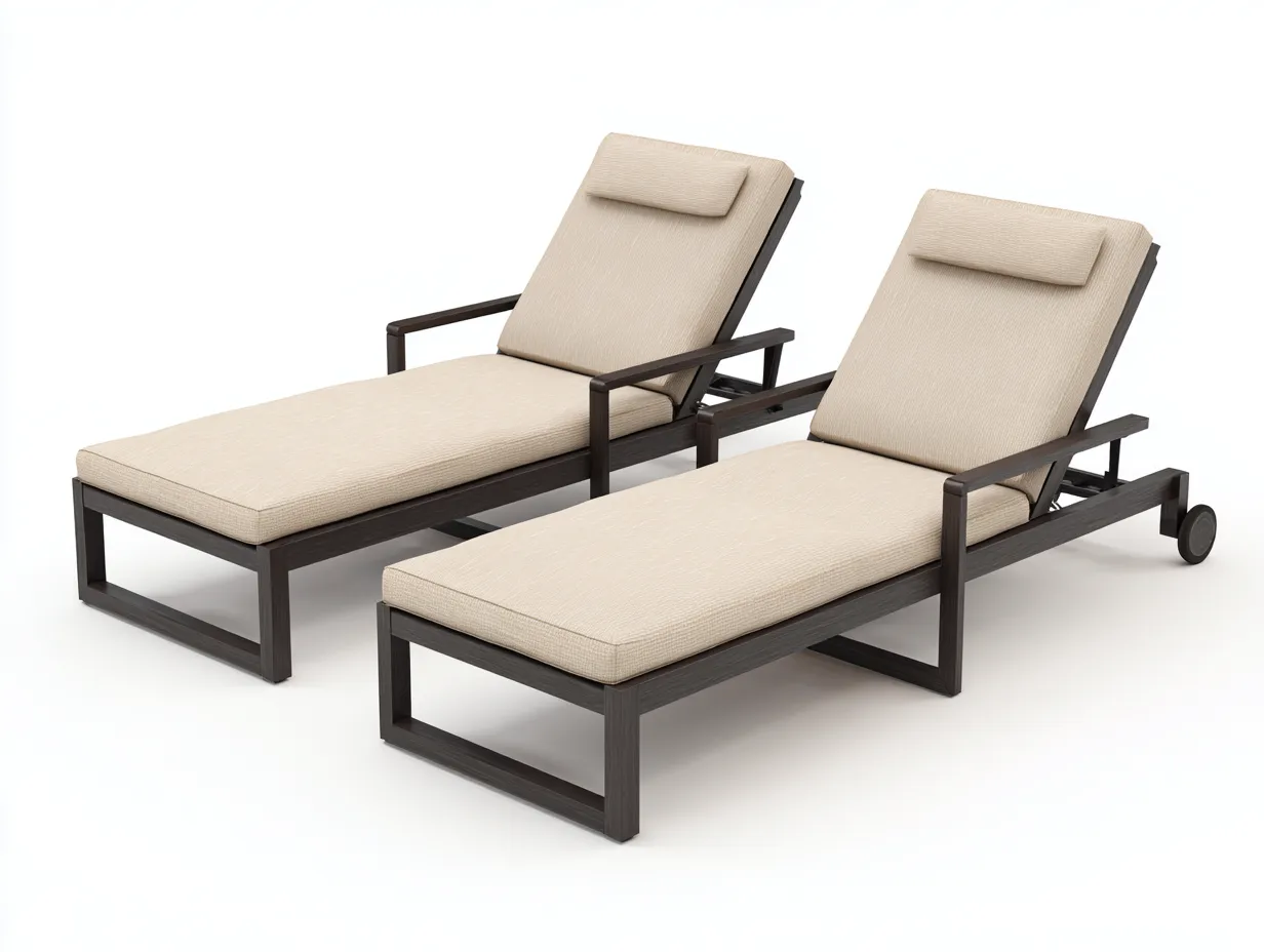 Liegestuhl 2er Set 205x76x92 cm - Beige Braun - Outdoor Liege mit Rollen-Tazospace