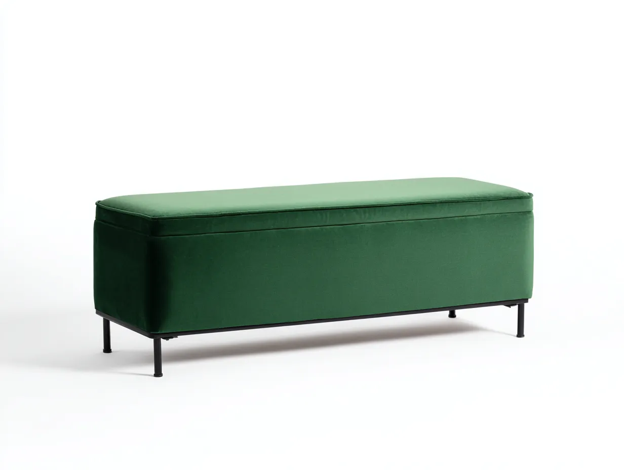 Bank Samt 130x40x45 cm - dunkelgrün - Stauraumbank mit schwarzem Metallgestell-Tazospace