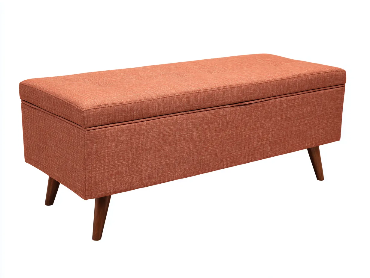 Bank Stoff 122x42x47 cm - terrakotta - Stauraumbank mit Holzbeinen fürs Wohnzimmer-Tazospace