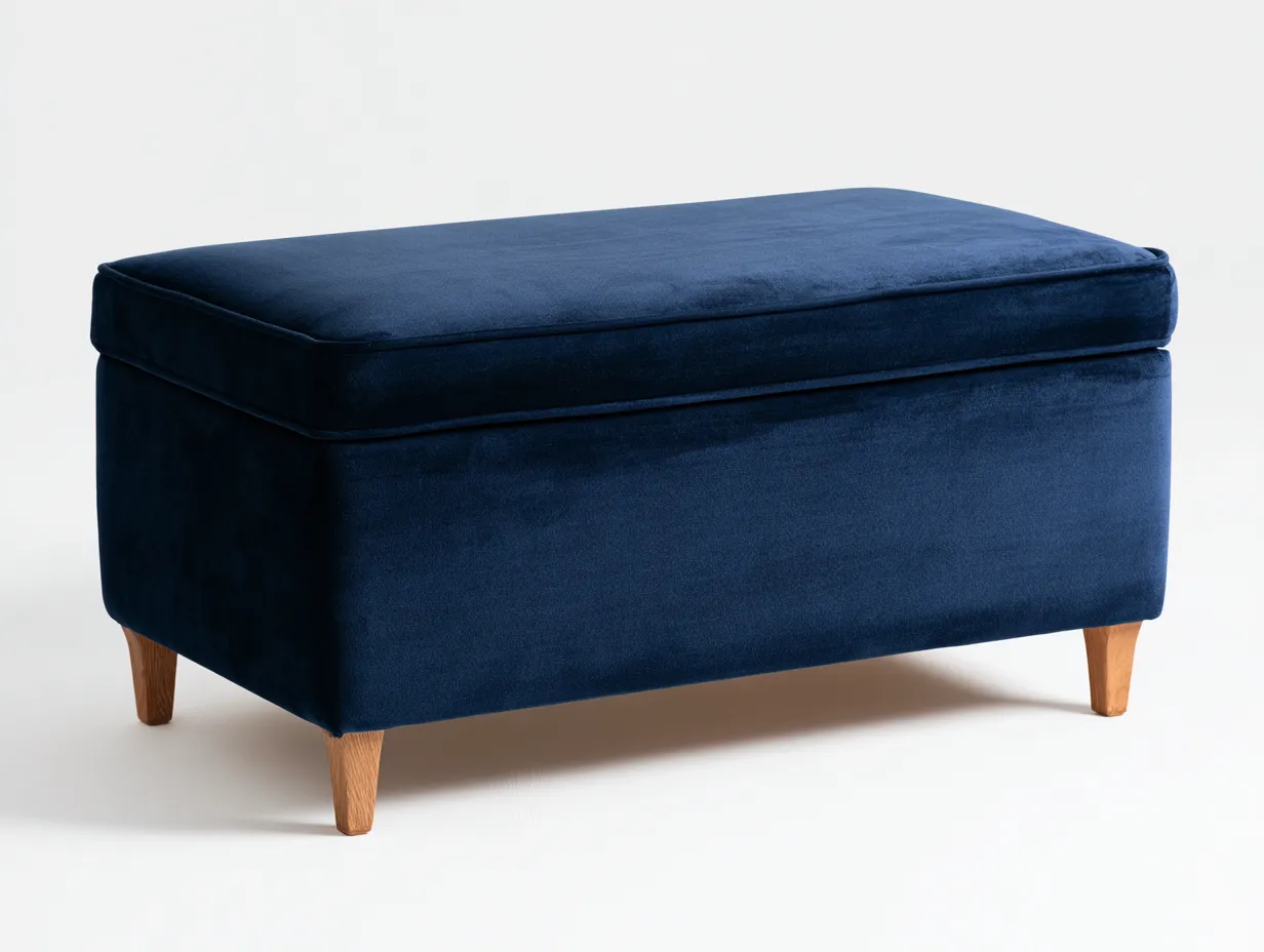 Bank Samt 108x43x47 cm - marineblau - gepolsterte Truhenbank mit Holzfüßen-Tazospace