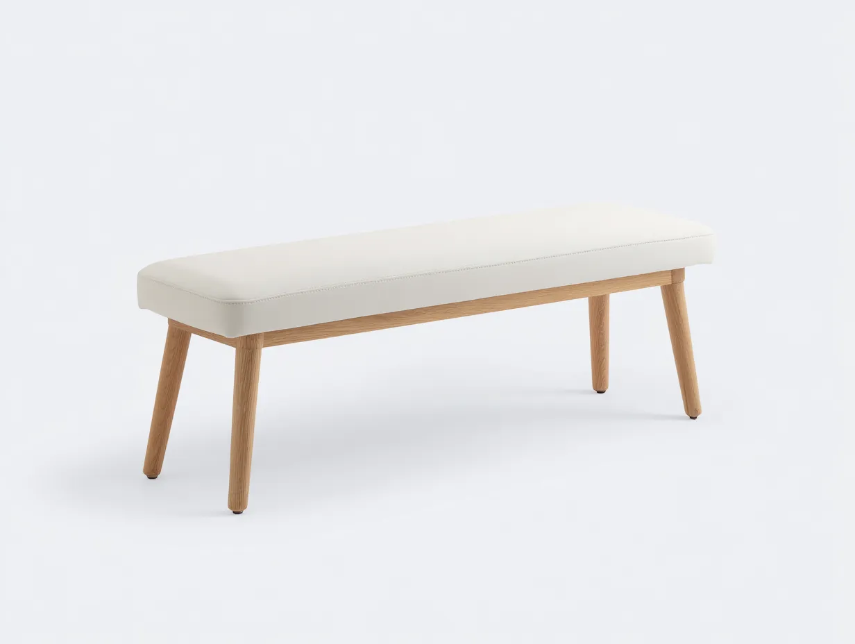 Bank Kunstleder 145x42x46 cm - cremeweiß - naturfarbenes Holzgestell mit gerundeten Kanten-Tazospace