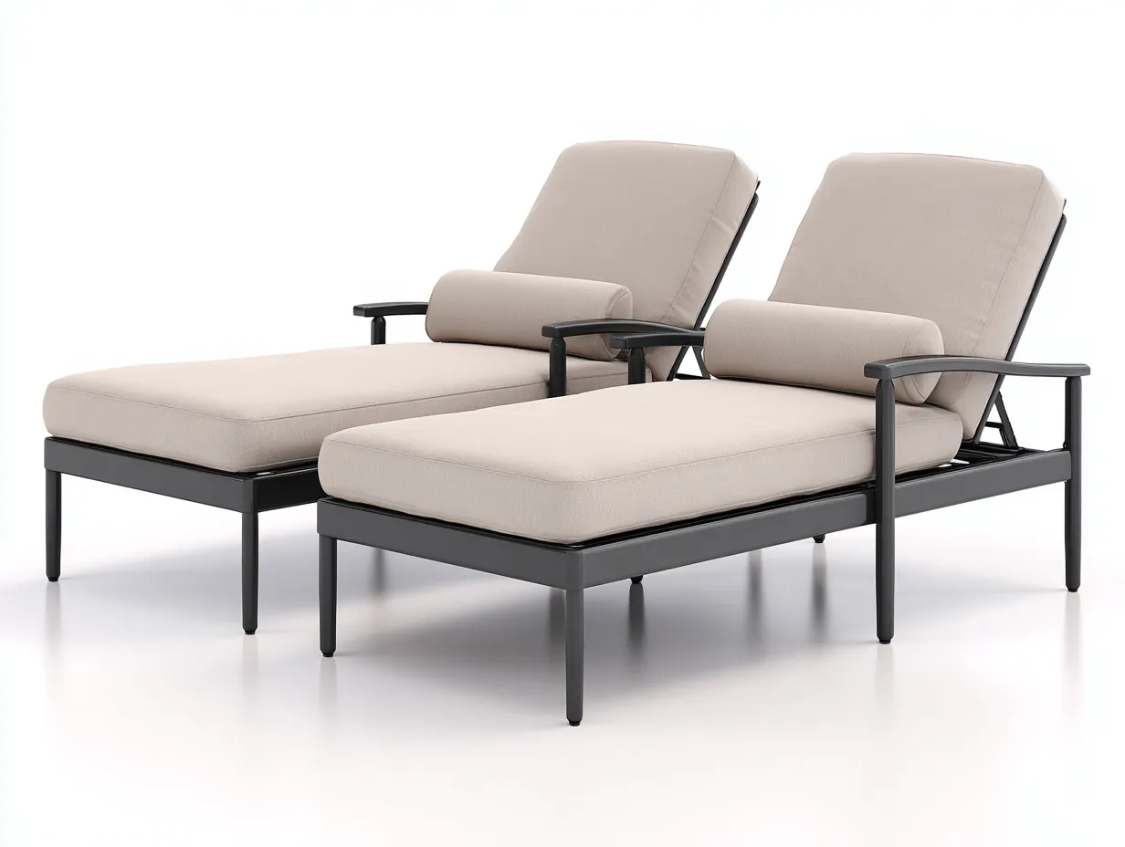 Liegestuhl 2er Set 202x73x88 cm - Beige Schwarz - Outdoor Liege mit Armlehnen-Tazospace