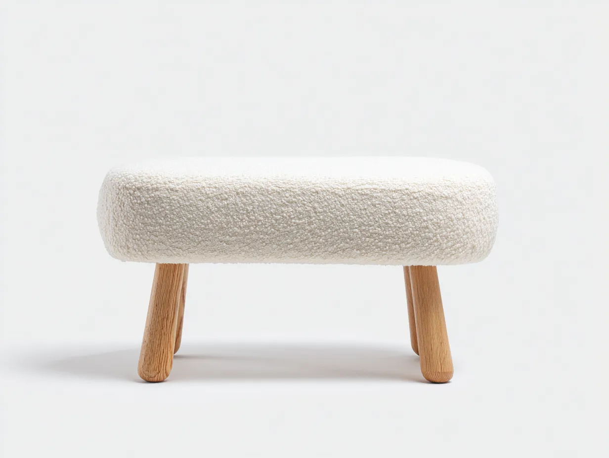 Bank Bouclé 100x40x44 cm - wollweiß - kurze Polsterbank mit hellen Holzbeinen-Tazospace