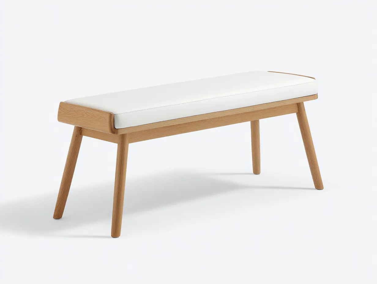 Bank Lederoptik 142x41x45 cm - weiß - Holzrahmen Eiche für moderne Wohnräume-Tazospace