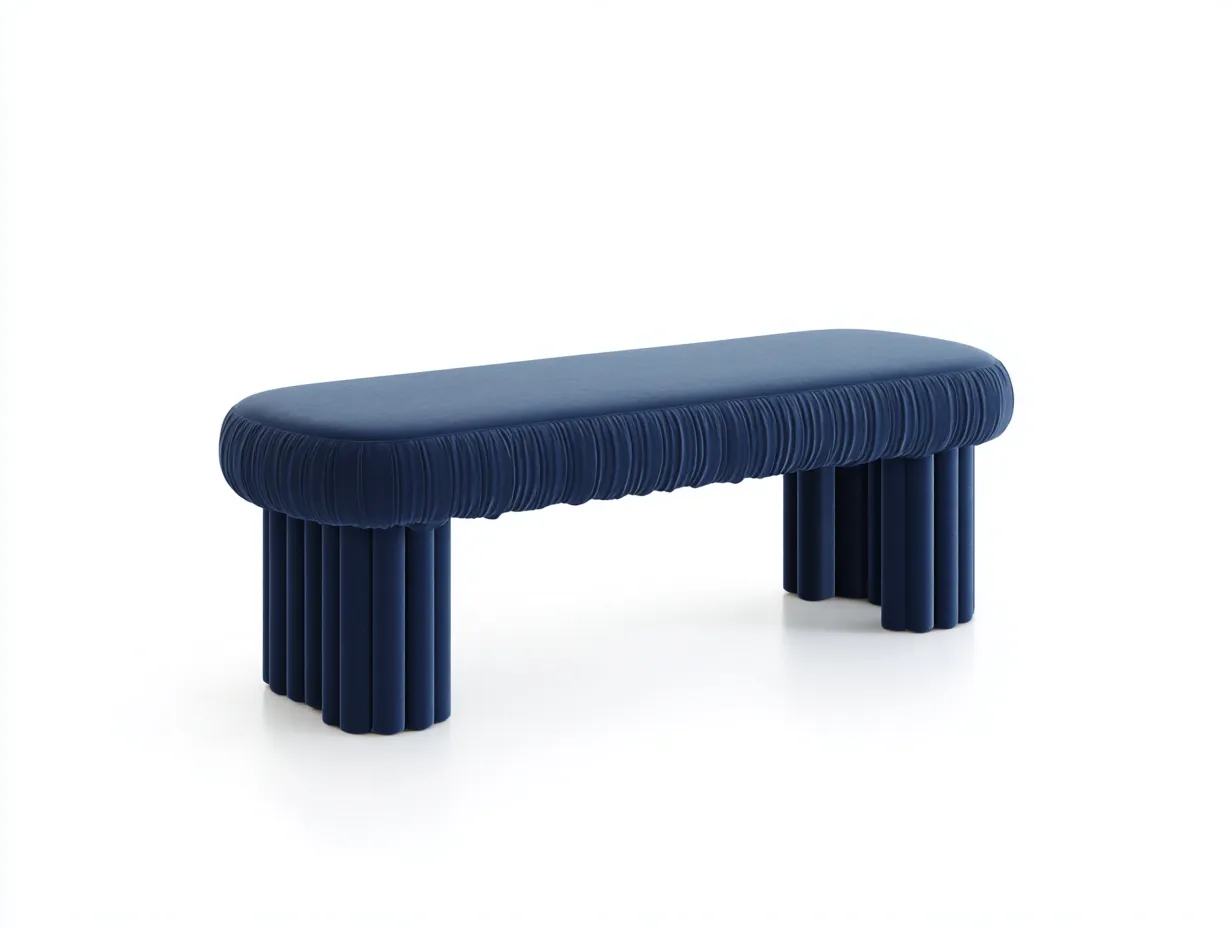 Bank Samt 126x40x45 cm - marineblau - Rundbank mit geripptem Polster und Säulenfüßen-Tazospace