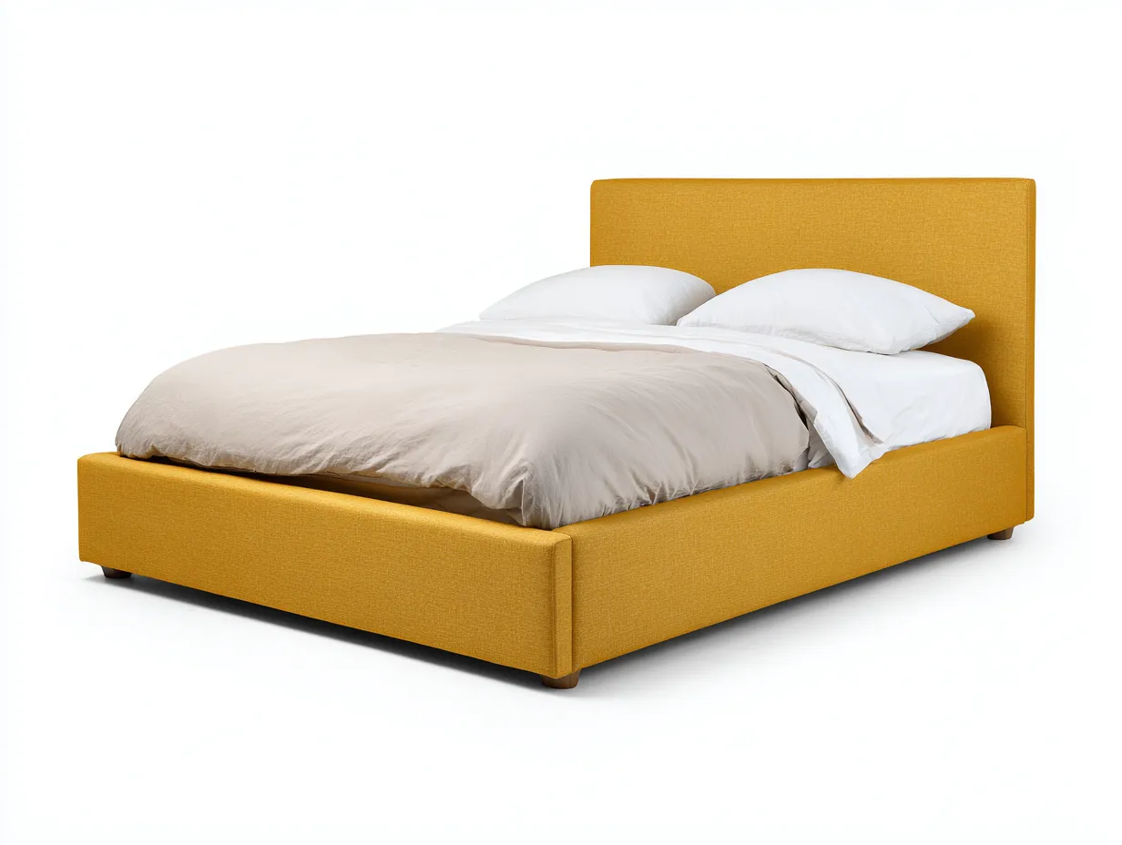 Doppelbett Stoff 216x186x100 cm - senfgelb - gepolsterter Rahmen für Schlafzimmer-Tazospace
