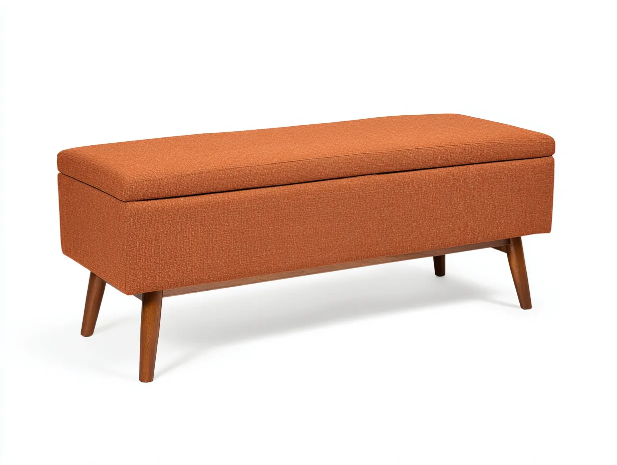 Bank Strukturstoff 120x41x46 cm - rostorange - gepolsterte Truhenbank mit Schrägbeinen-Tazospace