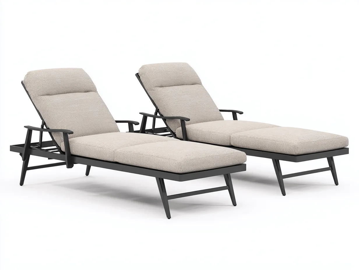 Liegestuhl 2er Set 204x74x86 cm - Beige Schwarz - verstellbare Gartenliege-Tazospace