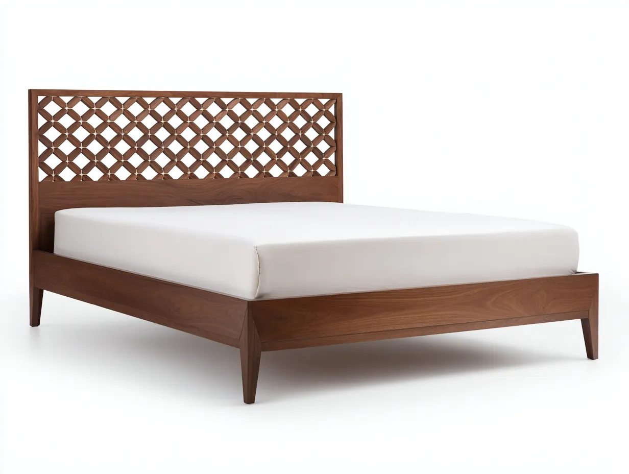 Doppelbett Holz 218x187x108 cm - braun - Kopfteil mit Gitterdesign für Schlafzimmer-Tazospace