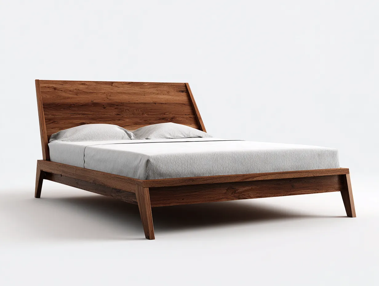 Doppelbett Holz 220x188x95 cm - dunkelbraun - geneigte Rahmenform für Schlafzimmer-Tazospace