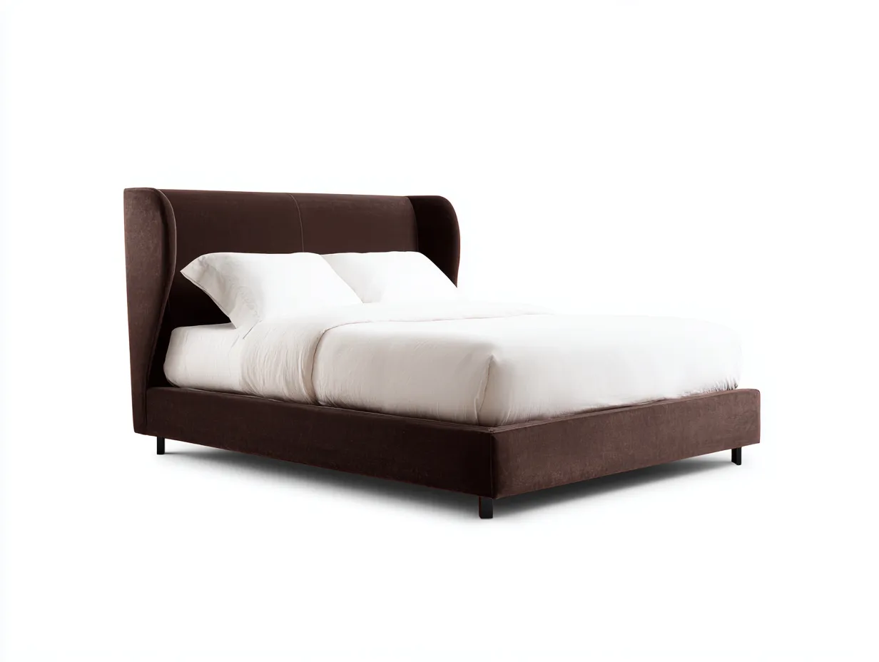 Doppelbett Samt 214x184x108 cm - dunkelbraun - gepolstertes Flügelkopfteil für Schlafzimmer-Tazospace