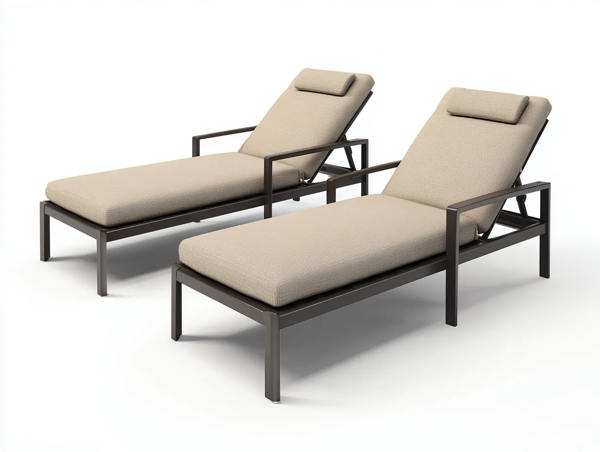 Liegestuhl 2er Set 203x72x90 cm - Beige Schwarz - Outdoor Liege mit verstellbarer Rückenlehne-Tazospace