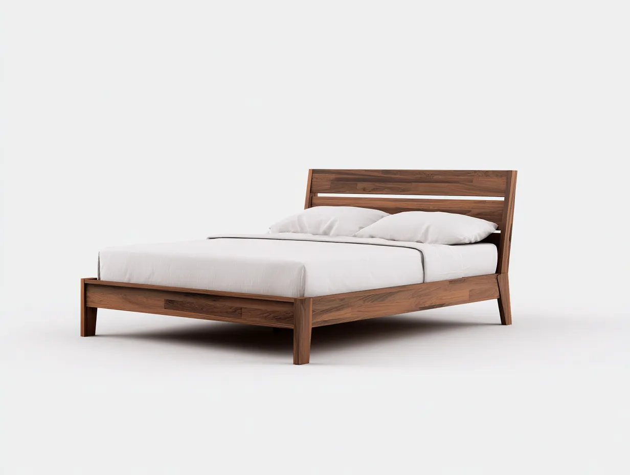 Doppelbett Holz 218x185x92 cm - walnussbraun - schräg gestelltes Kopfteil für Schlafzimmer-Tazospace