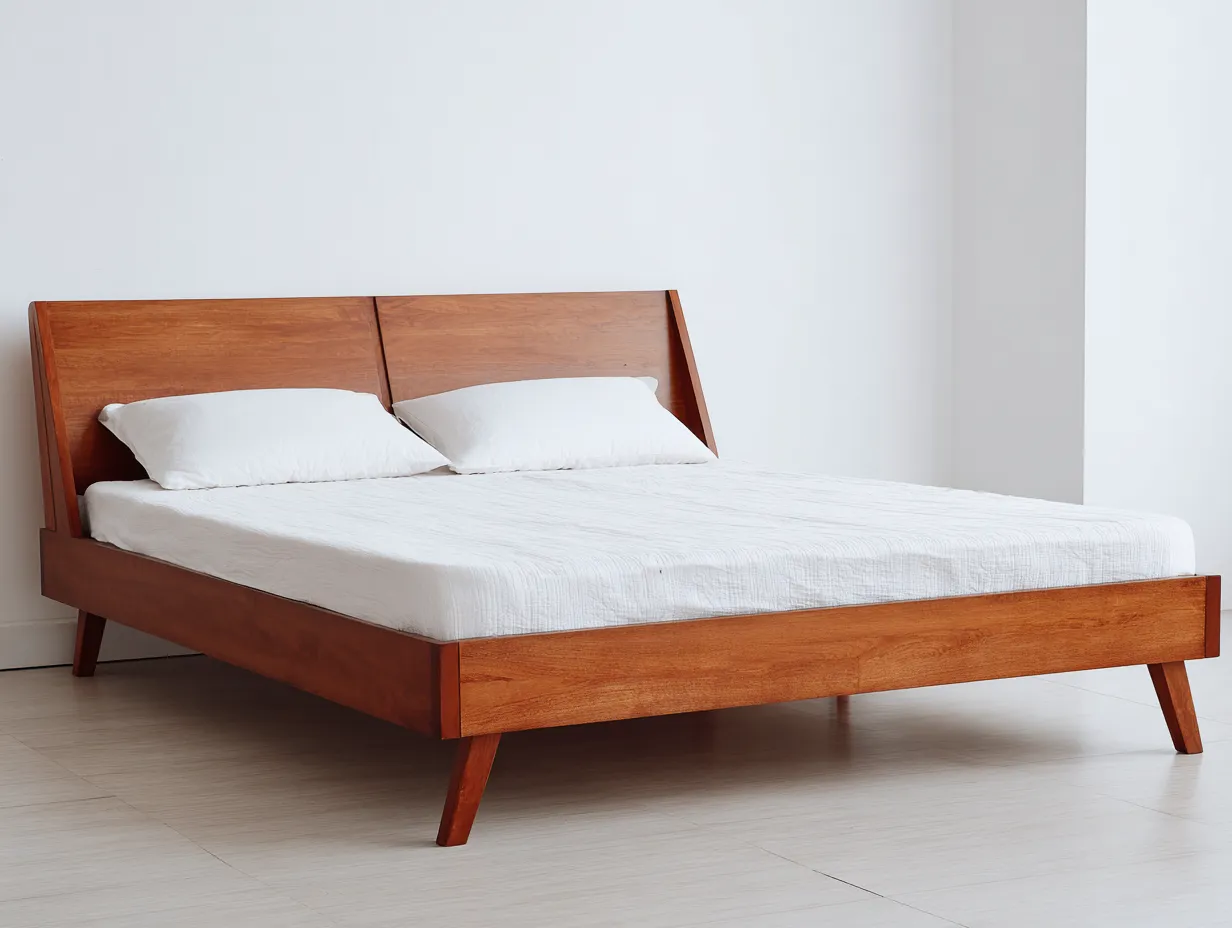Doppelbett Holz 217x186x93 cm - kirschbraun - geneigtes Kopfteil für Schlafzimmer-Tazospace