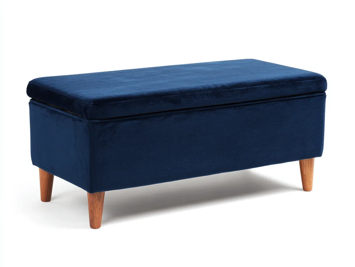 Bank Samt 105x42x46 cm - dunkelblau - Stauraumbank mit Holzbeinen-Tazospace