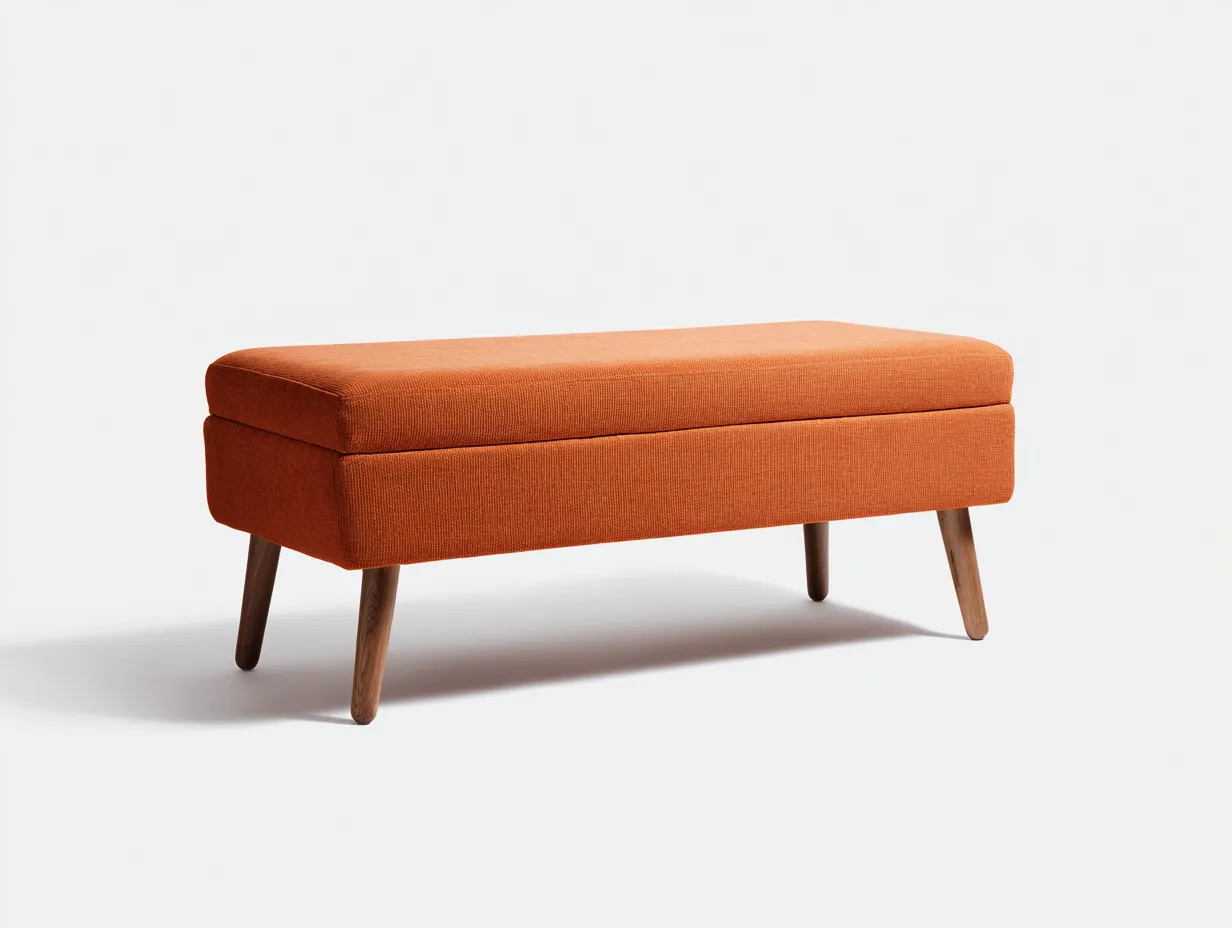 Bank Cordstoff 121x42x46 cm - rostbraun - Stauraumbank mit Holzbeinen fürs Wohnzimmer-Tazospace