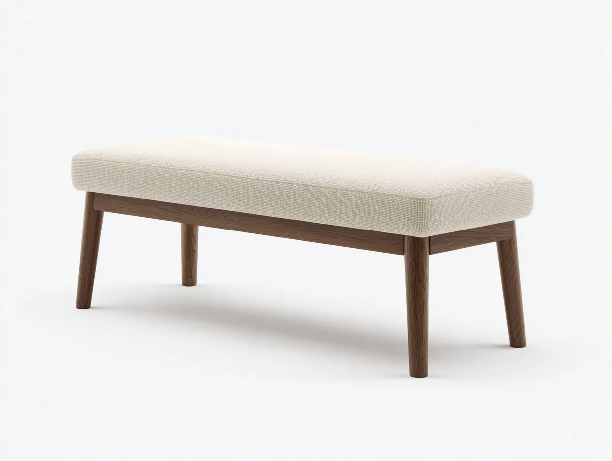 Bank Stoff 120x42x46 cm - creme - Holzgestell in Nussbaumoptik für Wohnzimmer-Tazospace