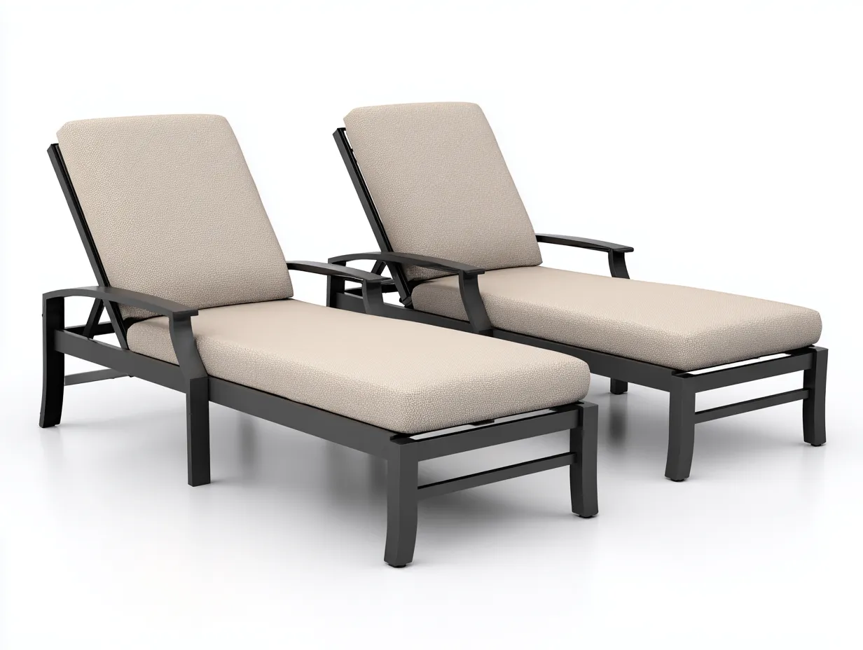 Liegestuhl 2er Set 201x75x89 cm - Beige Schwarz - Gartenliege mit klarer Linienführung-Tazospace