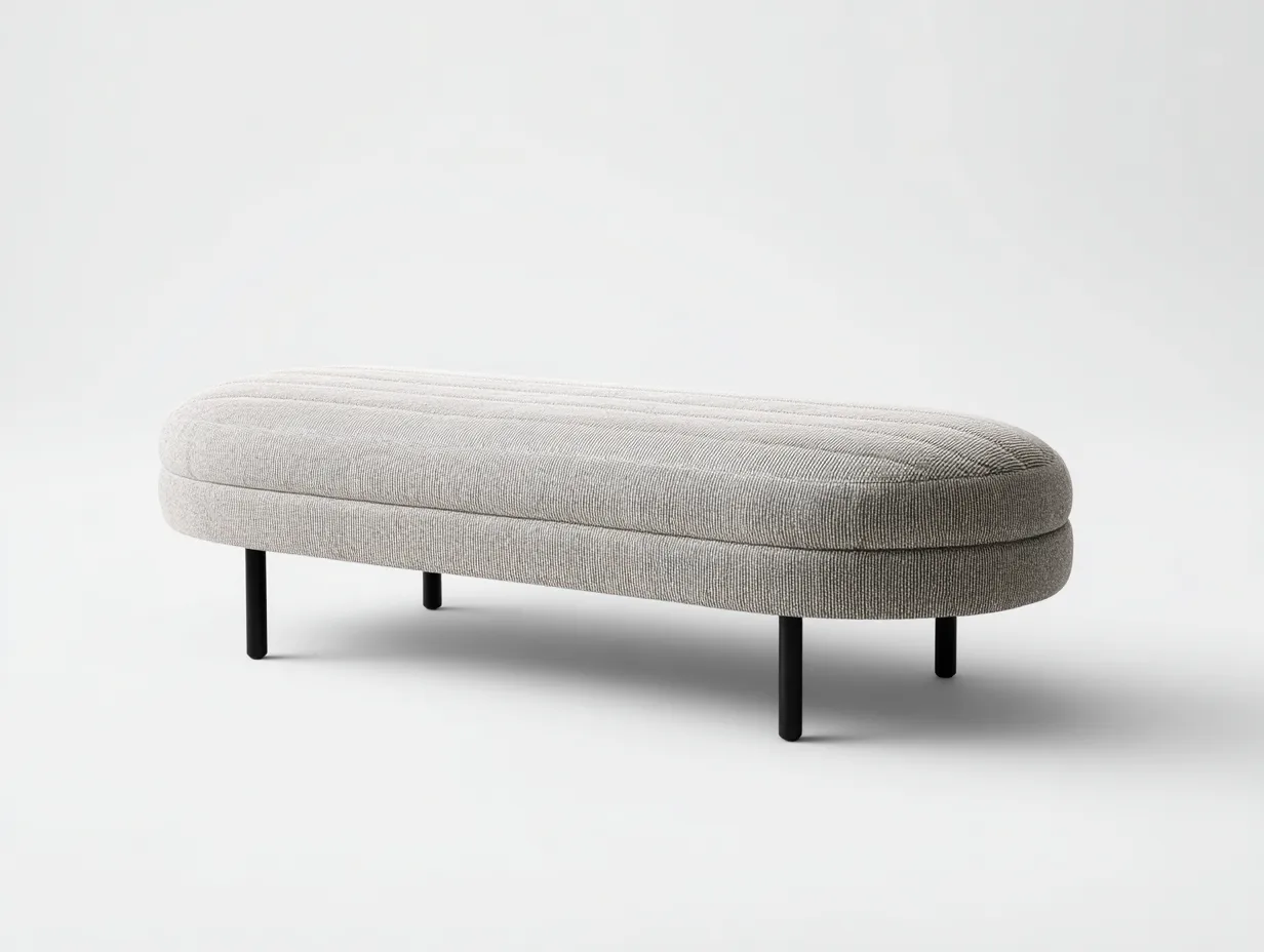 Bank Strukturstoff 148x44x45 cm - greige - gepolsterte Ovalform mit schlanken Metallbeinen-Tazospace