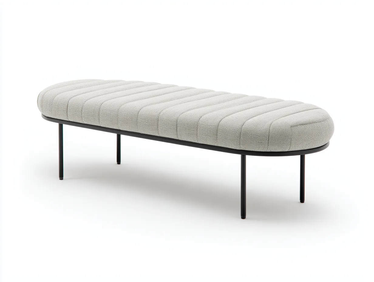 Bank Boucléstoff 150x45x46 cm - hellbeige - ovale Polsterbank mit schwarzem Metallgestell-Tazospace