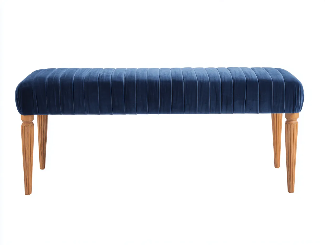 Bank Samt 135x42x48 cm - marineblau - gerippte Polsterung mit Holzbeinen-Tazospace