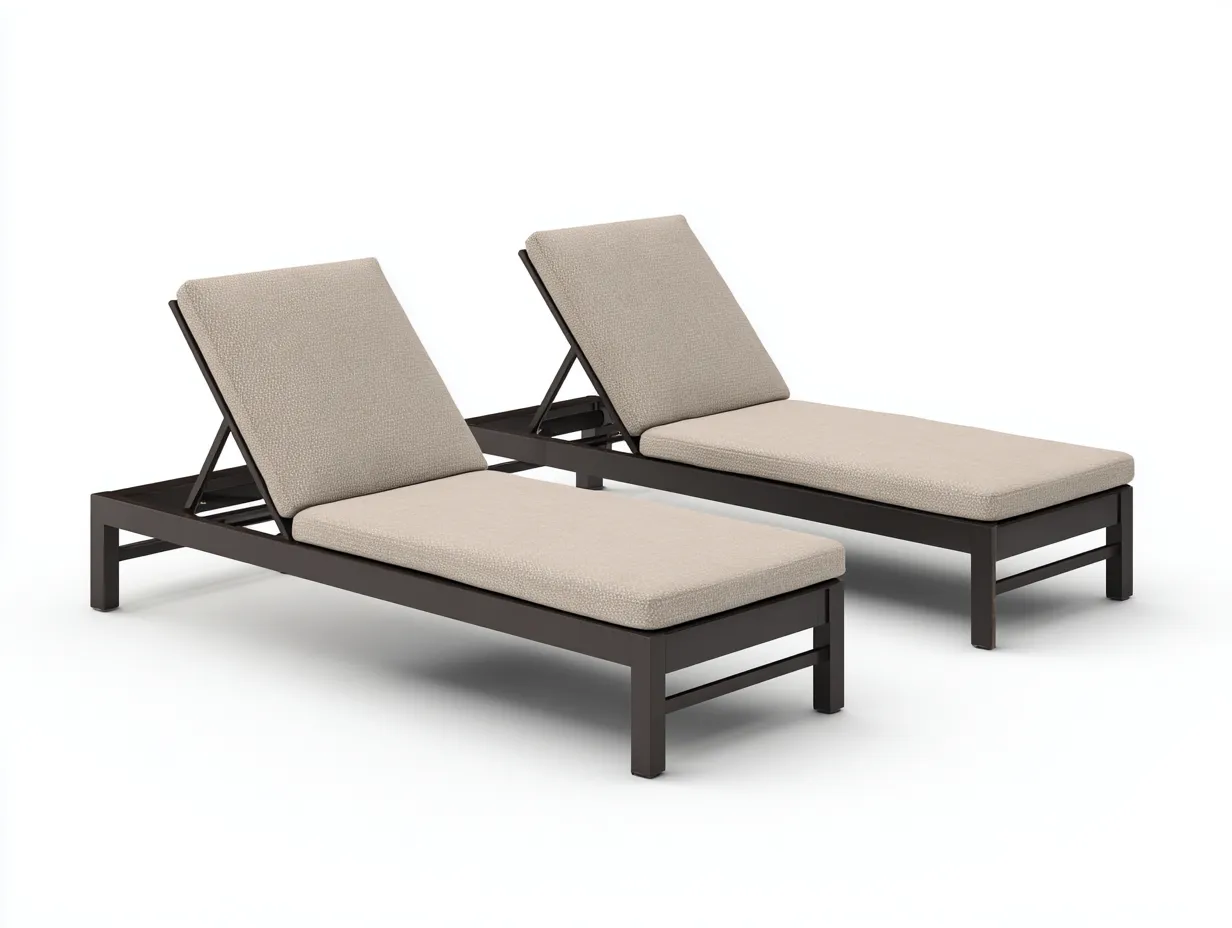 Liegestuhl 2er Set 200x72x90 cm - Beige Braun - mit Armlehnen für Garten-Tazospace