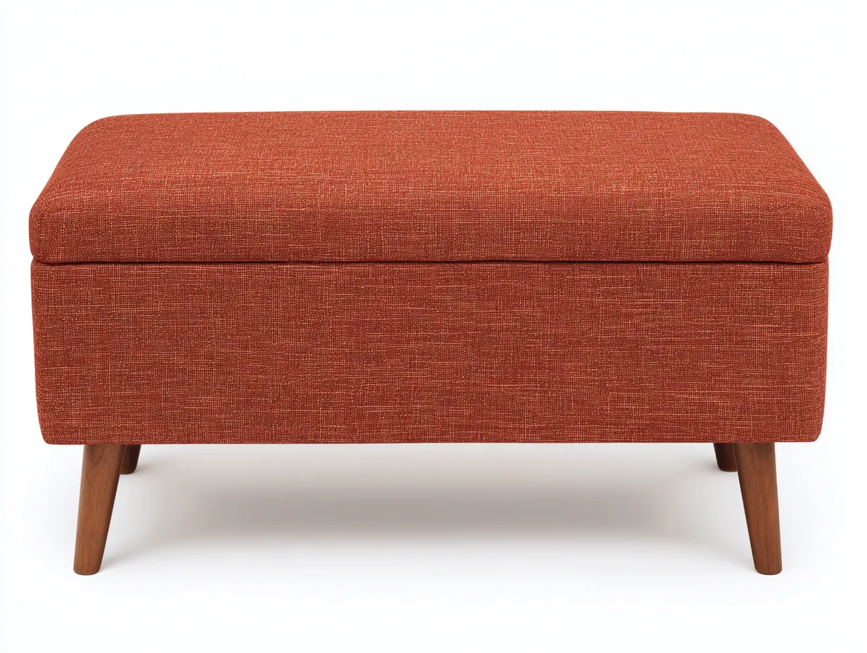 Bank Webstoff 118x43x46 cm - ziegelorange - Stauraumbank mit weicher Polsterung-Tazospace