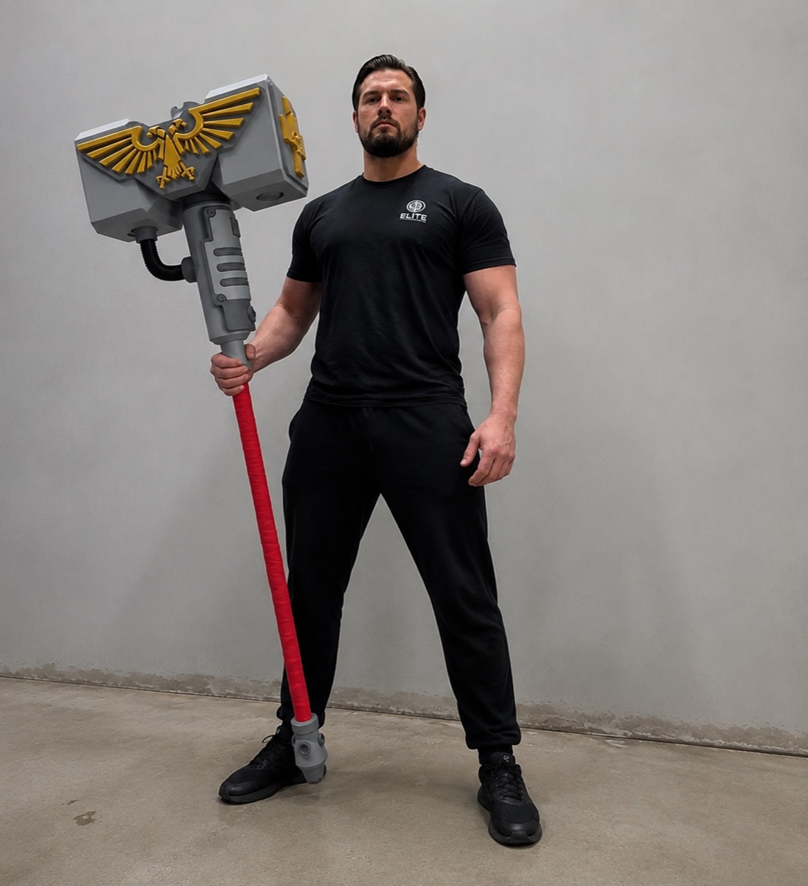 CLOUDISLES custom hammer prop shown at full scale with a model