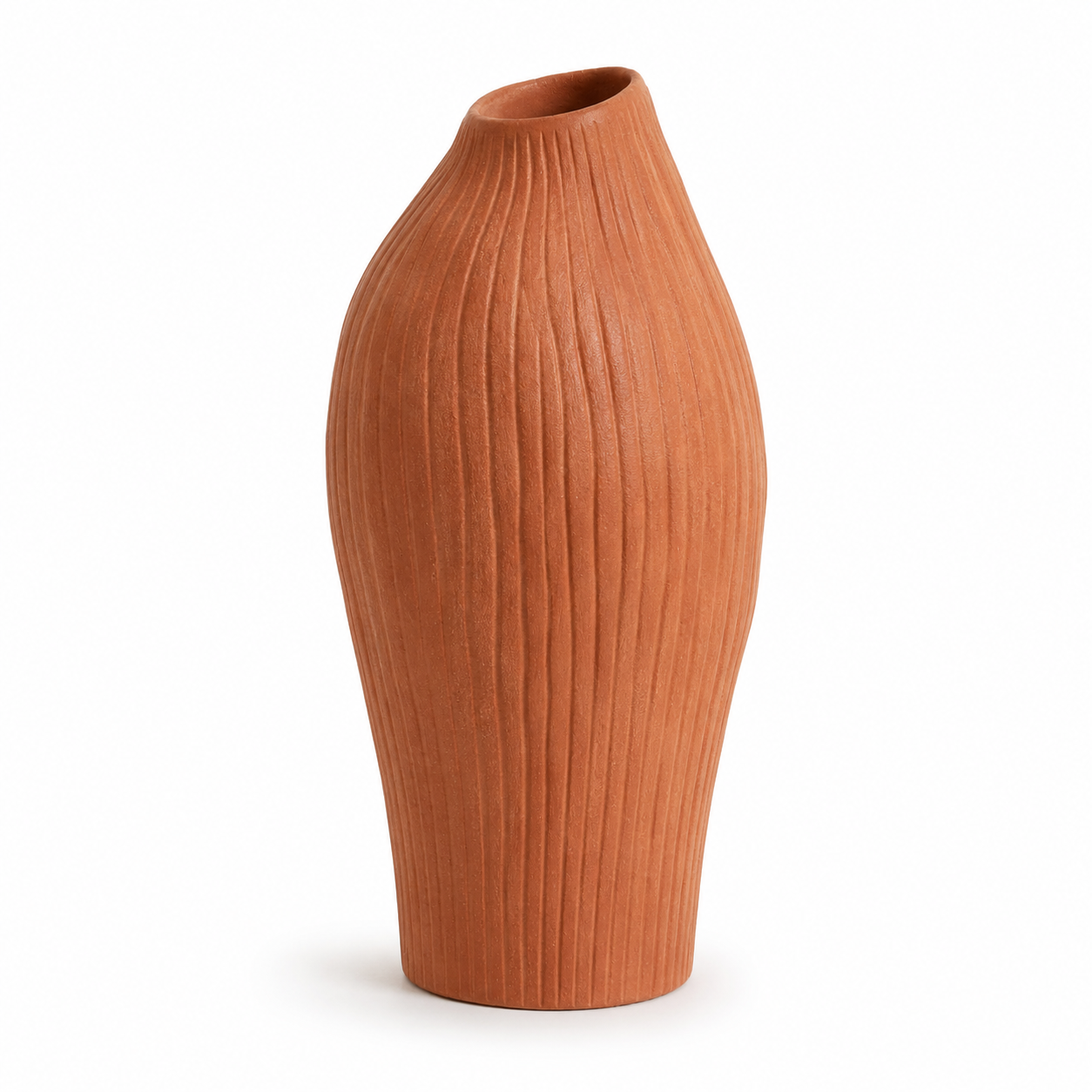 Organische Bodenvase in Terrakotta 52 cm mit gerippter Struktur