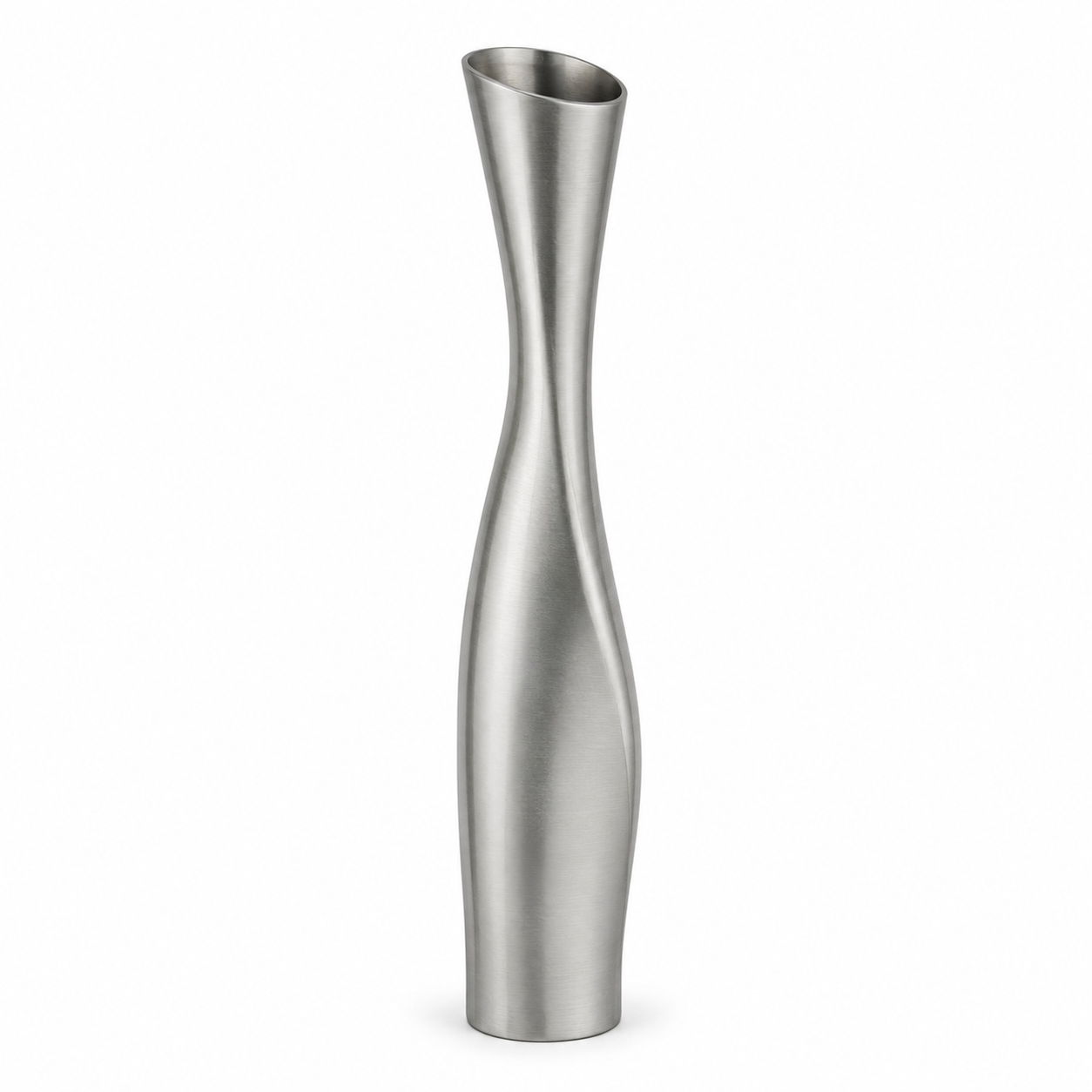 Schlanke Metallvase in gebürstetem Silber 40 cm für moderne Sideboards