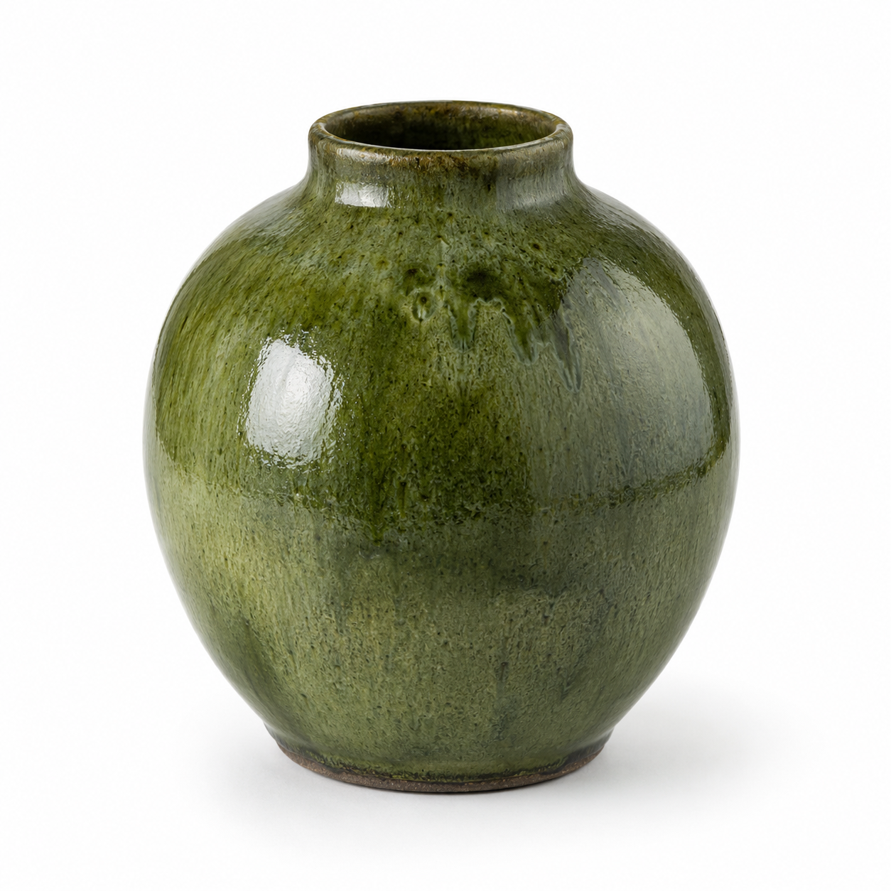 Runde Steingutvase in Moosgrün 24 cm mit reaktiver Glasur-AuristonHome