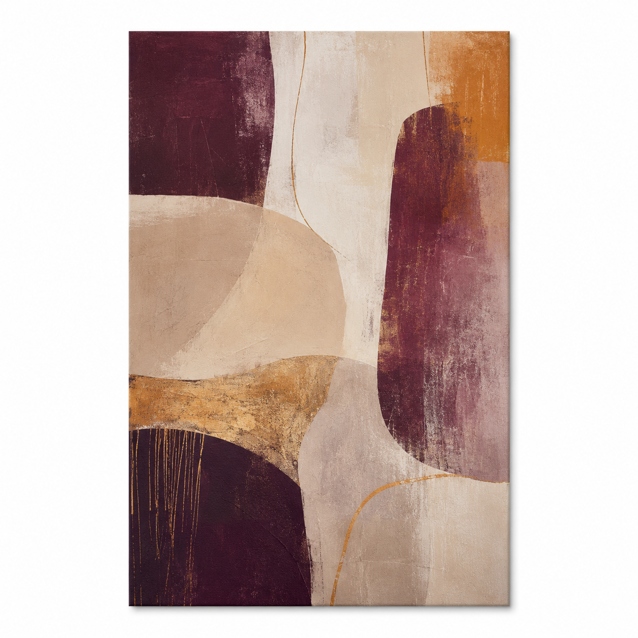Großes Leinwandbild abstrakte Formen in Aubergine und Sand 80x120 cm