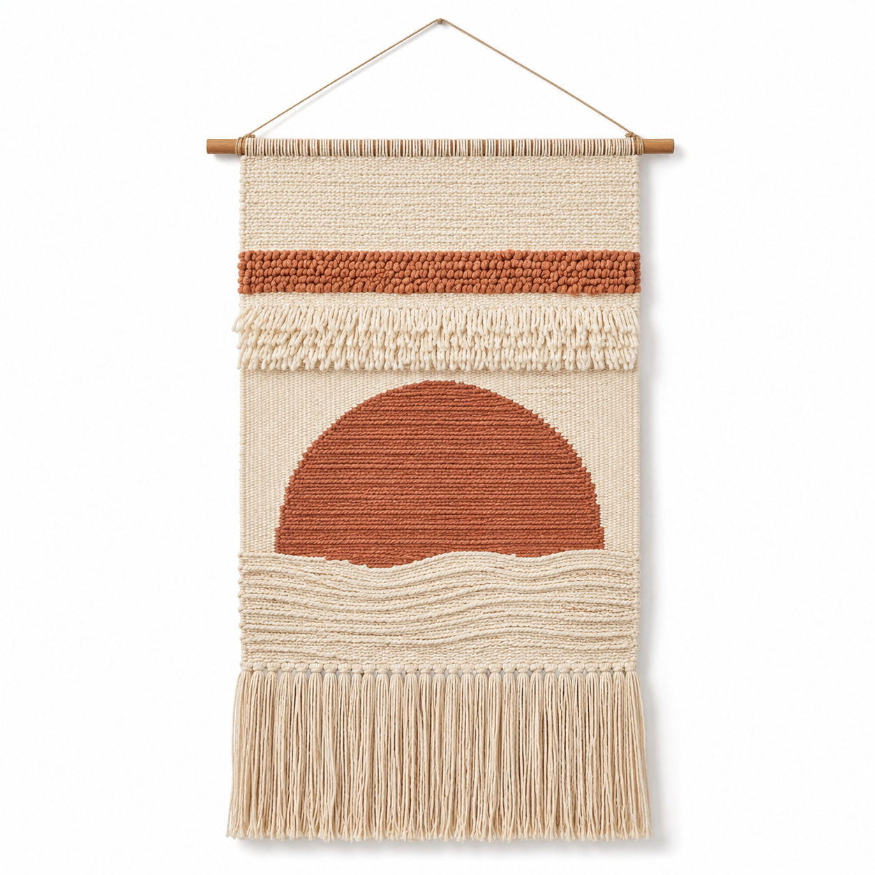 Textiles Wandbild aus Baumwolle in Natur und Terrakotta 70x100 cm-AuristonHome