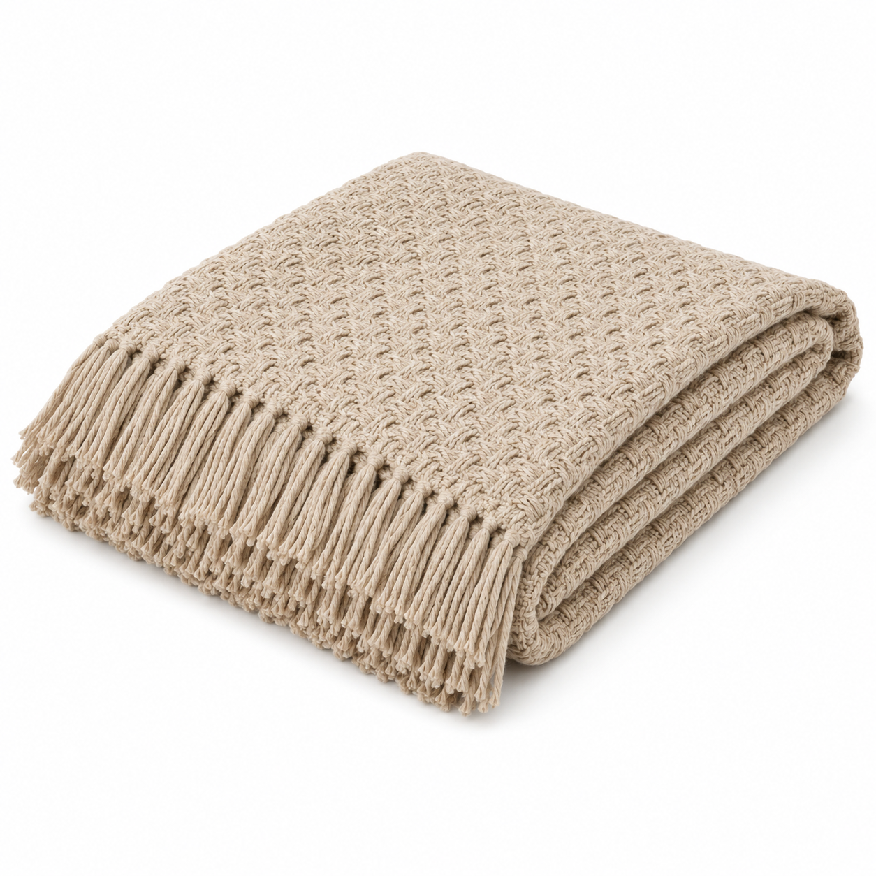 Struktur Decke in Sand 130x170 cm mit Fransen
