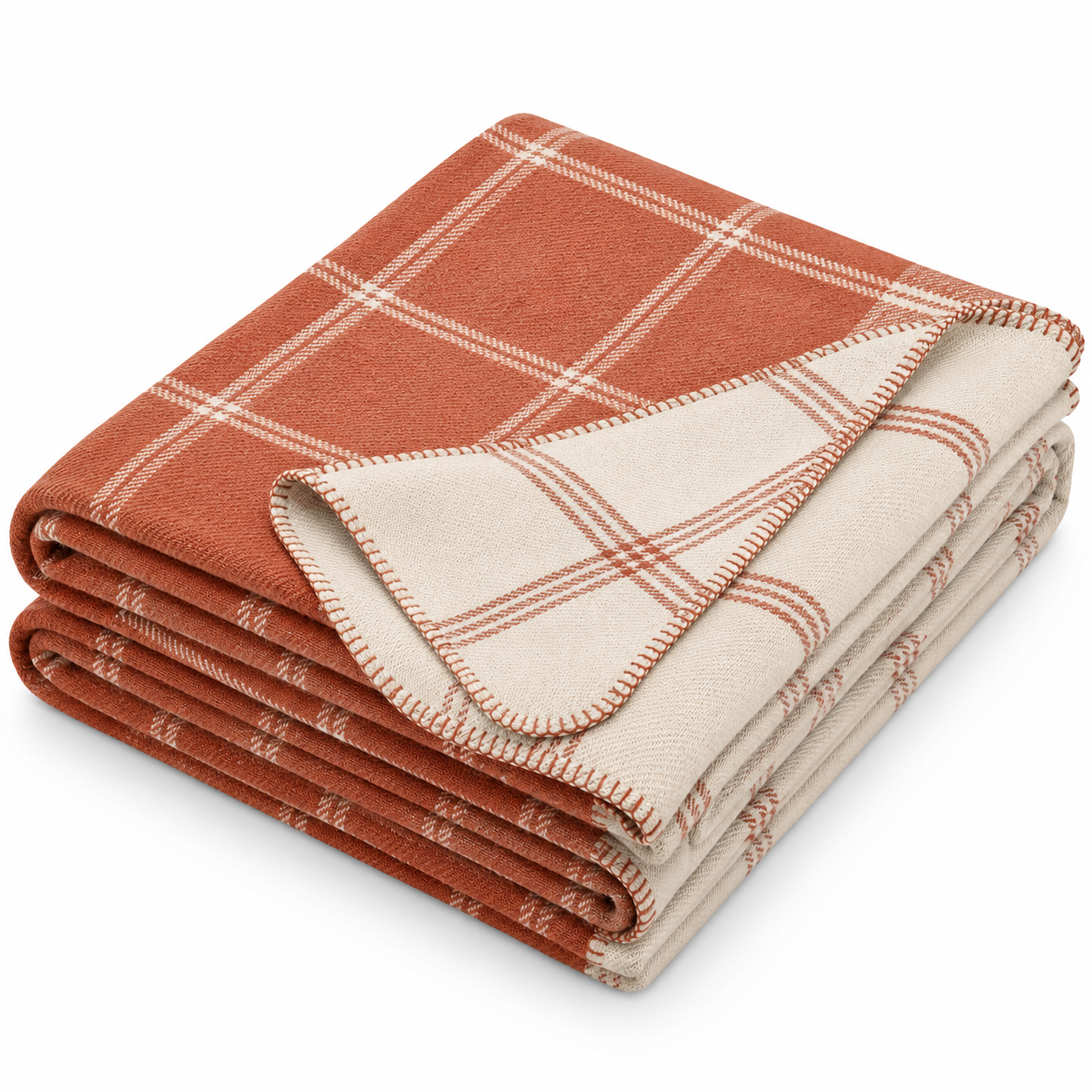 Wende Plaid in Terrakotta und Creme 150x200 cm