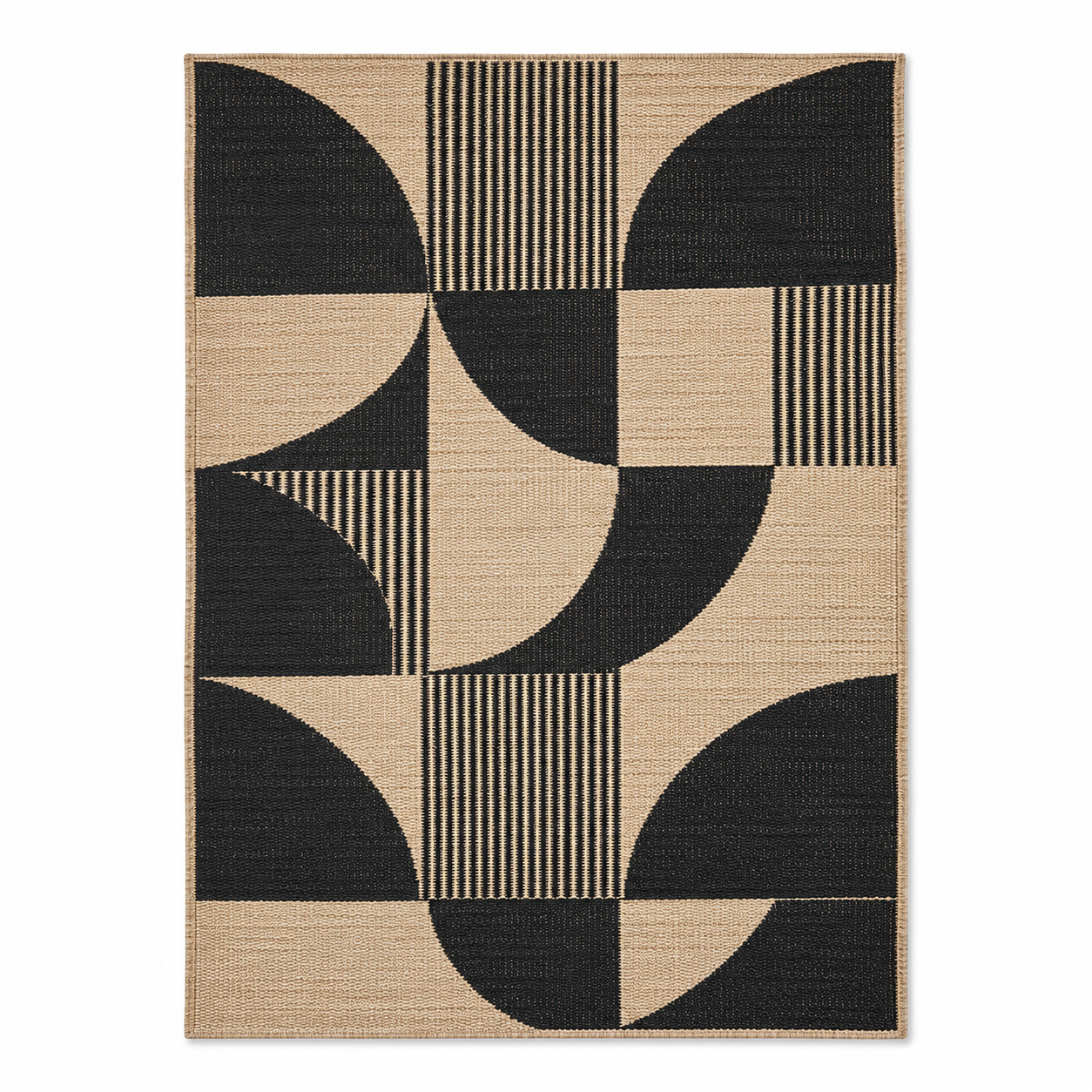 Flachgewebter Wohnzimmerteppich in Beige und Schwarz 160x230 cm