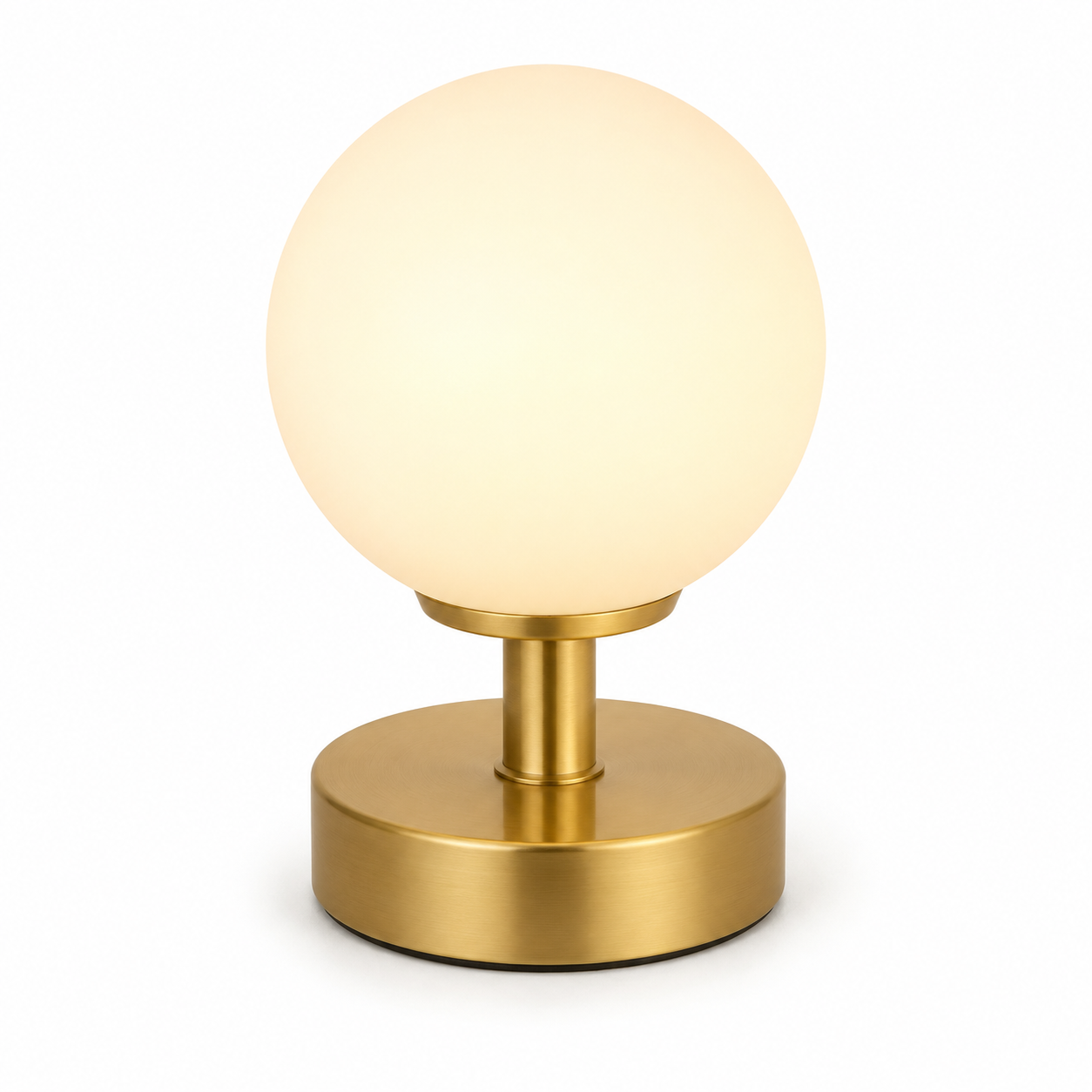 Tischleuchte mit Opalglas Kugel und Metallfuß in Gold 30 cm