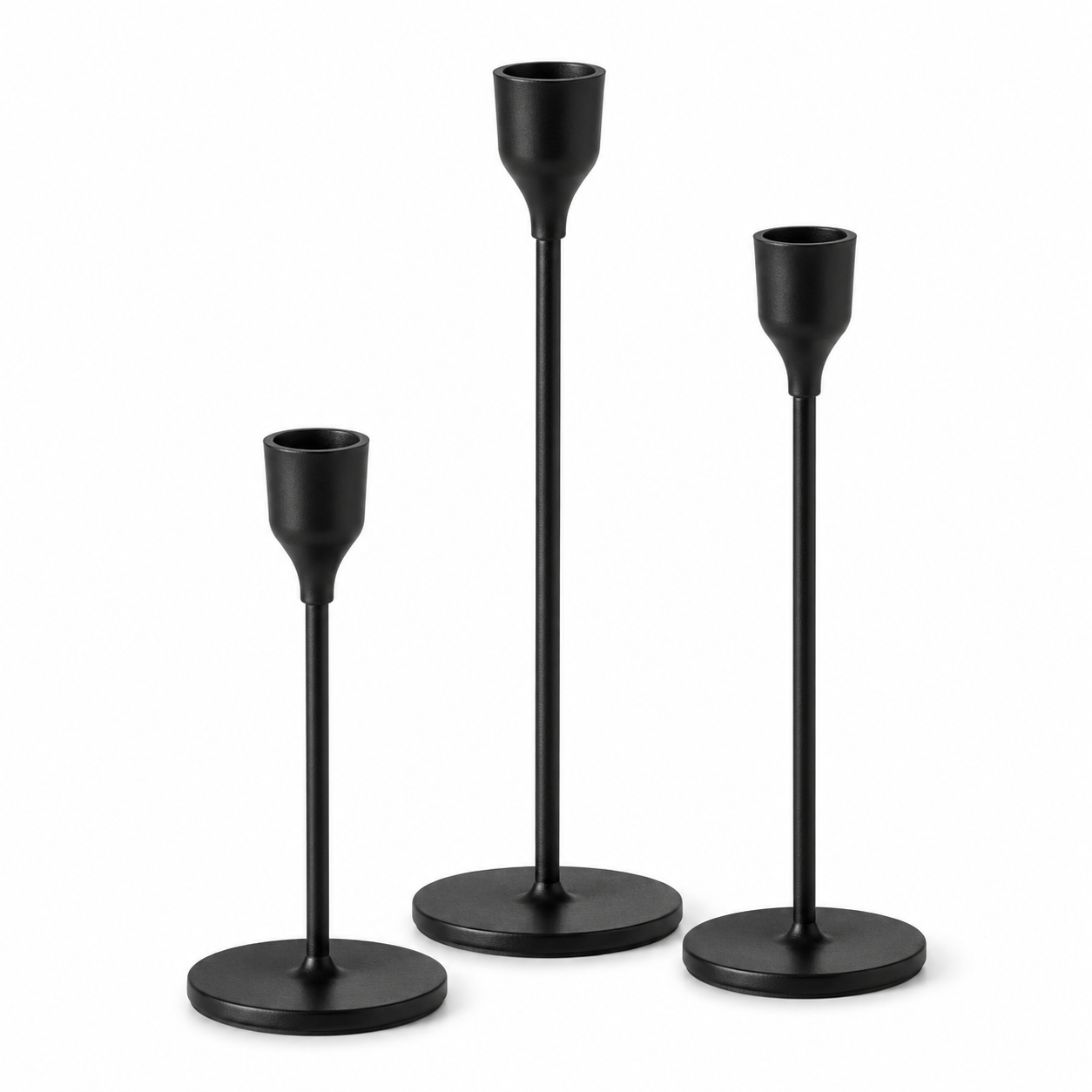 Kerzenhalter Set aus Eisen in Schwarz für Stabkerzen