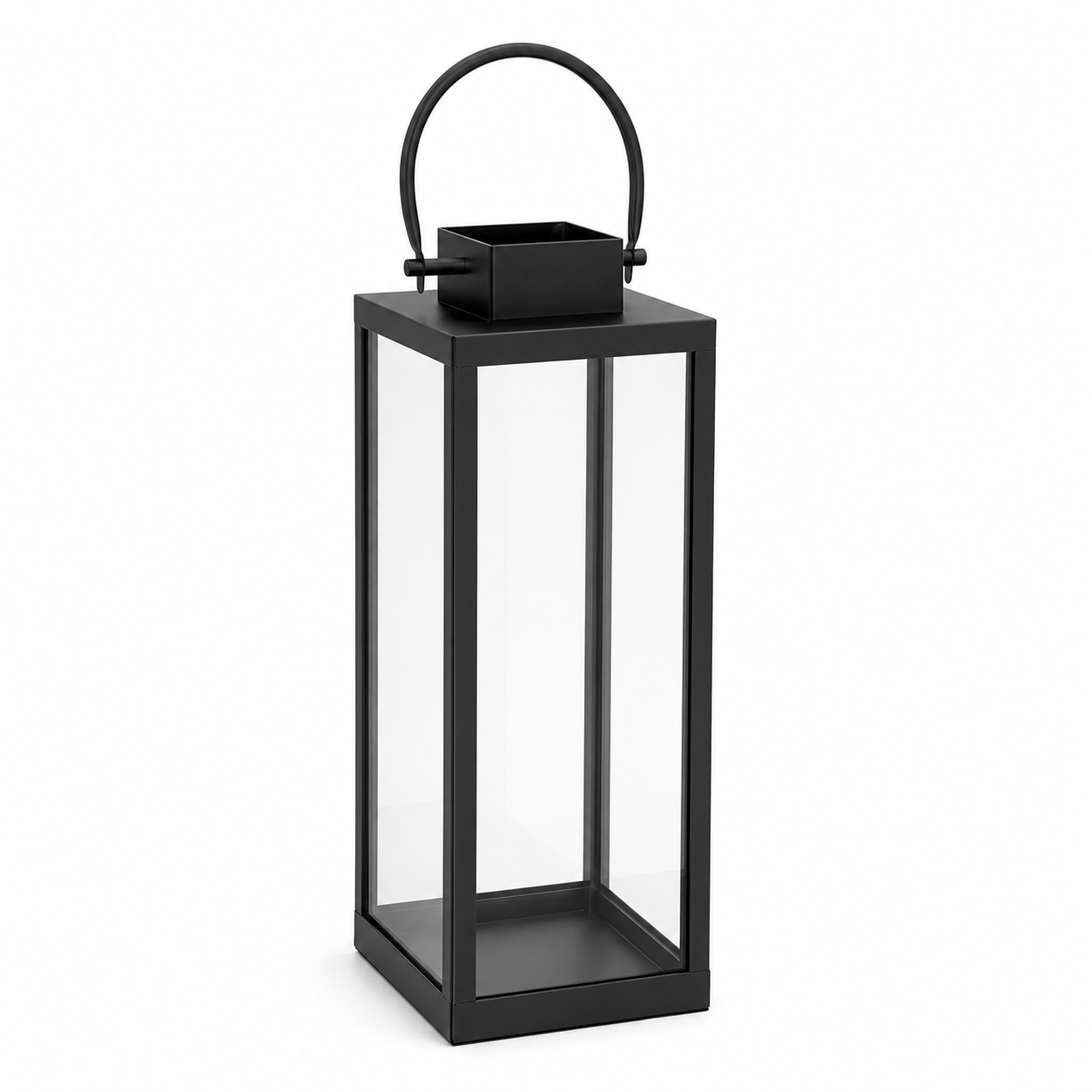 Laterne in mattem Schwarz und Glas 40 cm