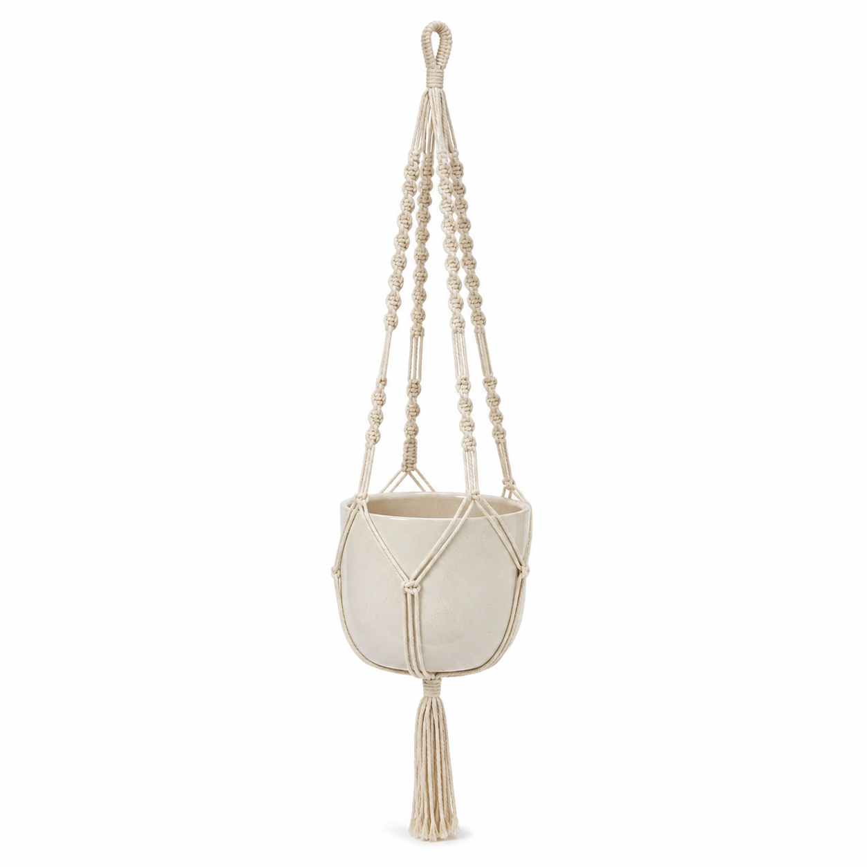 Hängender Pflanztopf in Natur Makramee 90 cm