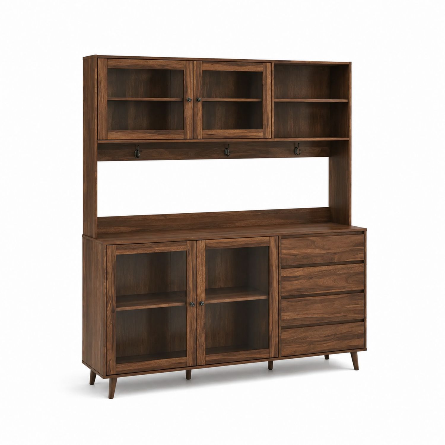 Walnuss Holz Sideboard mit Glasvitrinenaufsatz