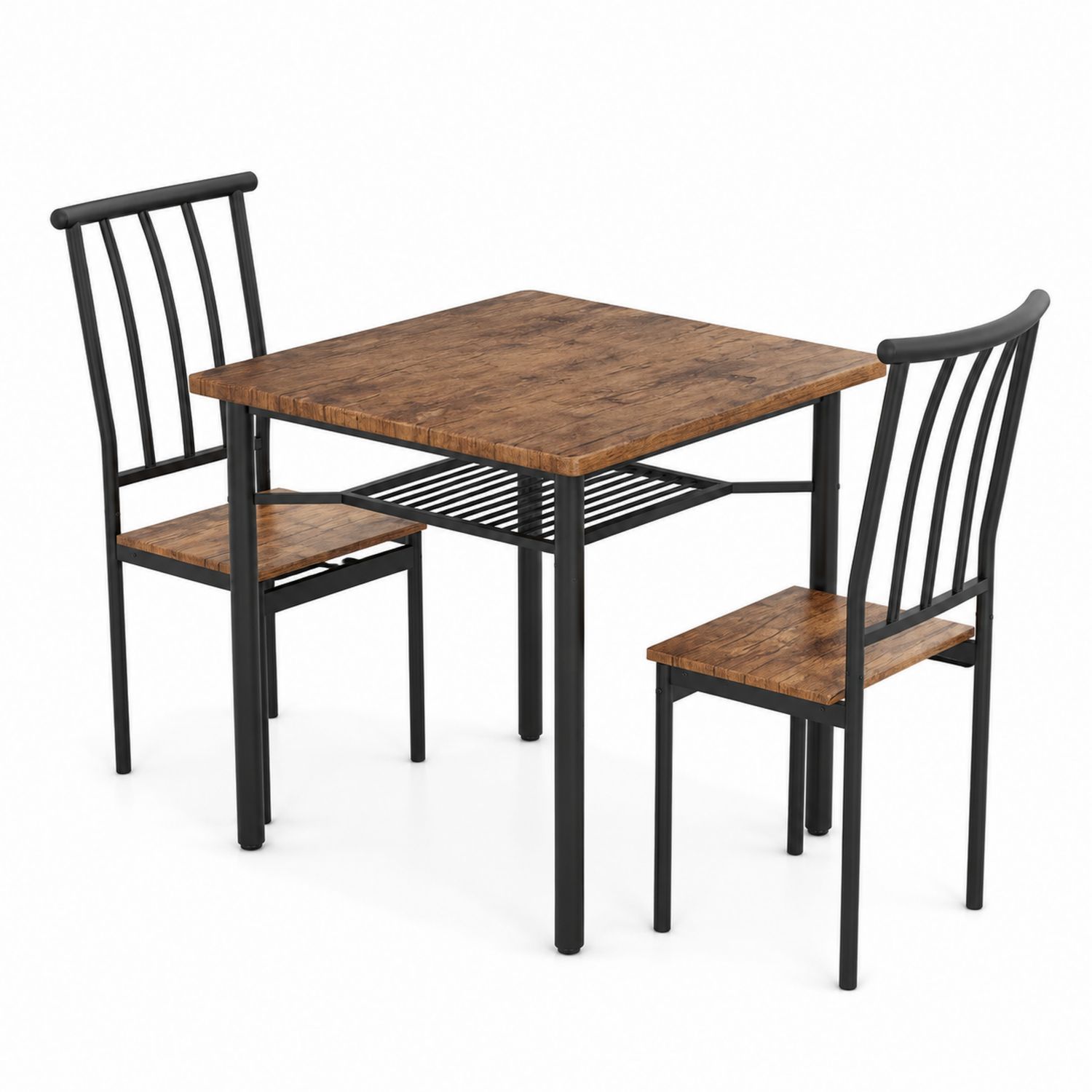 Essgruppe mit Tisch und 2 Stühlen, Holzoptik und Metallrahmen, Braun/Schwarz