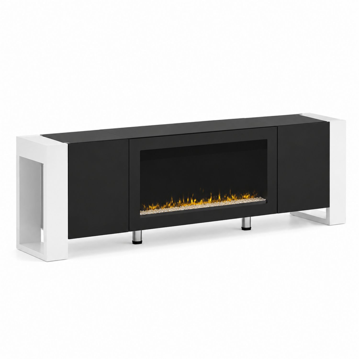 TV-Schrank mit Elektro-Kamin Holzwerkstoff gehärtetes Glas Schwarz/Weiß