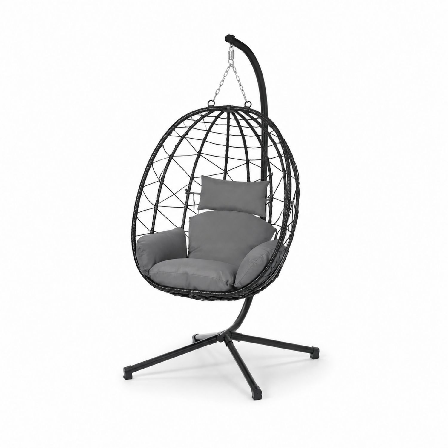 Metall Hängesessel mit Polyrattan und Kissen Grau