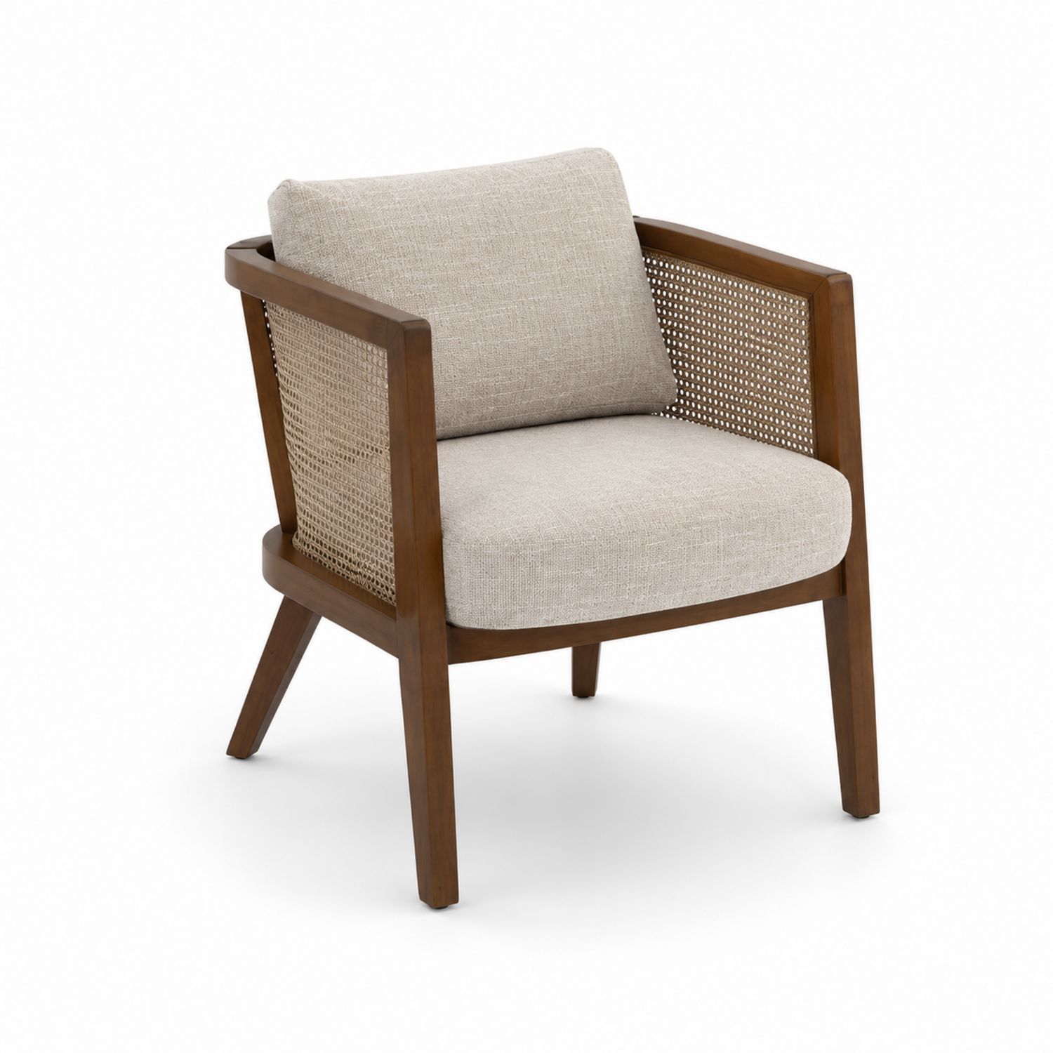 Stuhl aus Holz mit Rattan und Leinen Beige