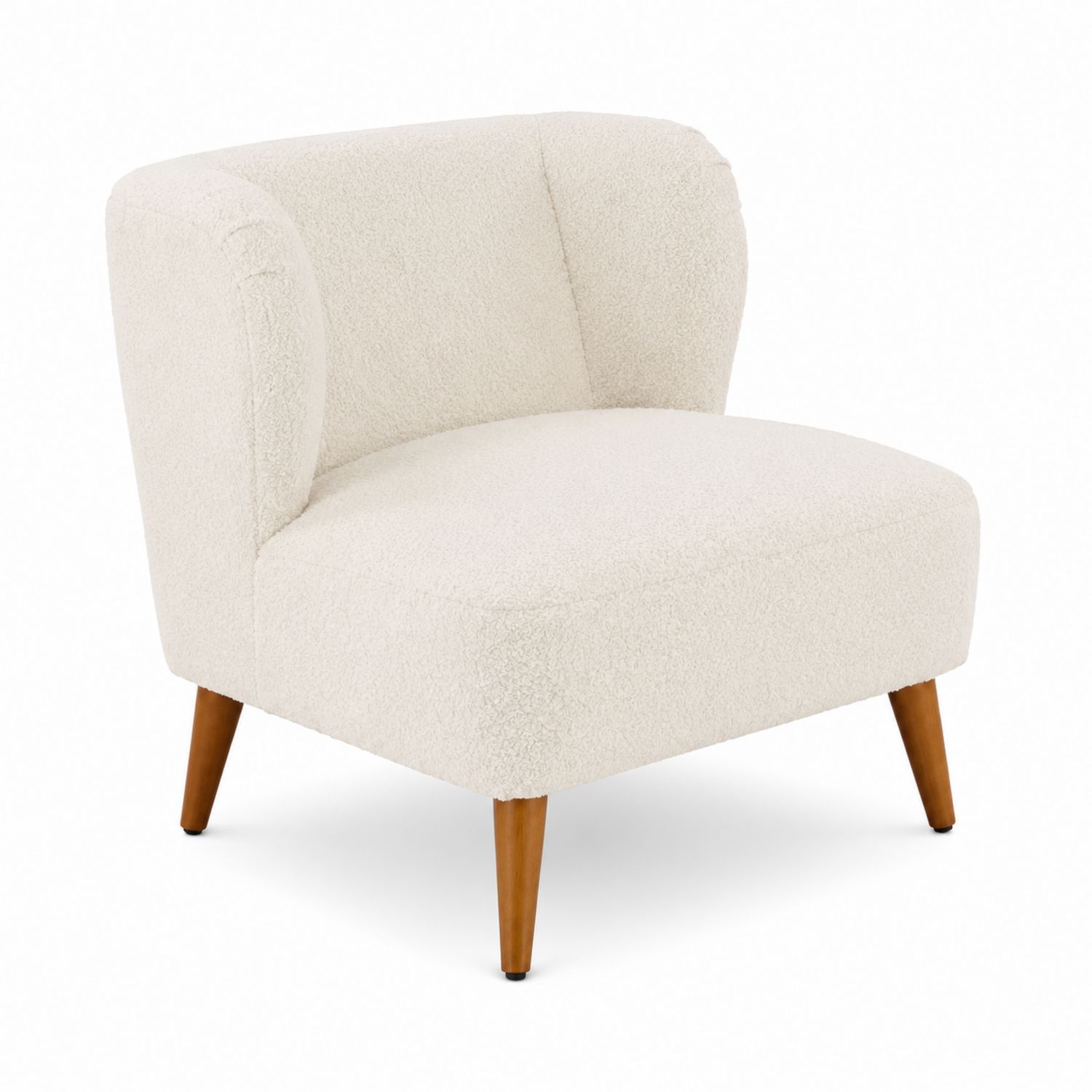 Loungesessel Bouclé Creme mit Holzbeinen 75cm hoch