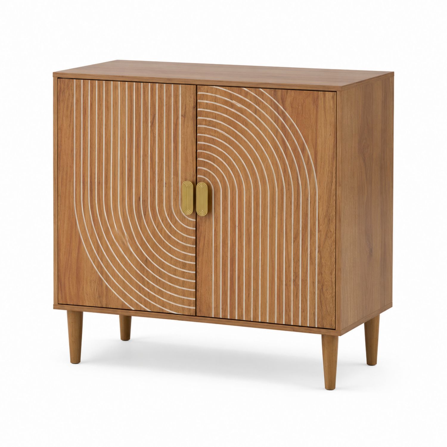 Holz-Sideboard mit Geometrischem Muster und Messinggriffen 80x40x90cm Braun